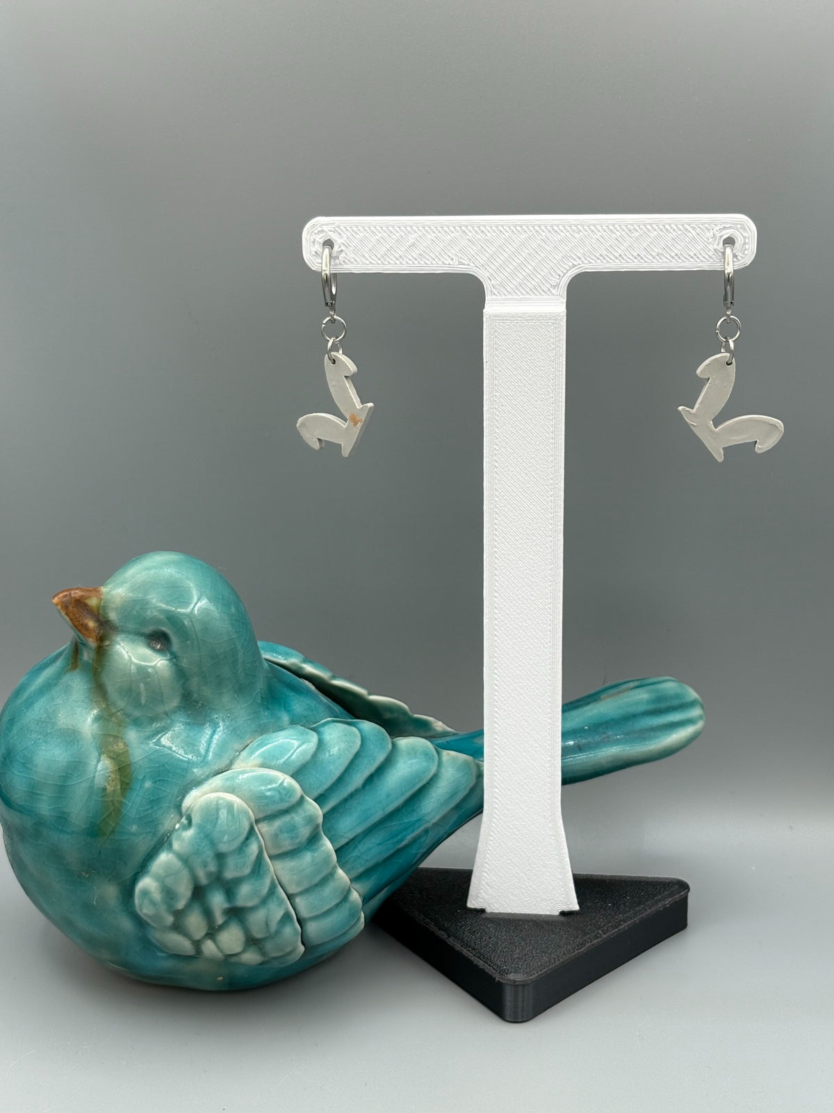 Grey Rabbit Ear Dangle Earrings - handcrafted polymer clay earrings by Lakeside Clay