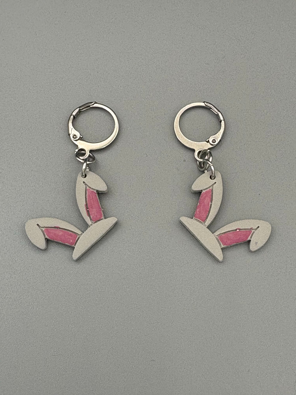 Grey Rabbit Ear Dangle Earrings - handcrafted polymer clay earrings by Lakeside Clay