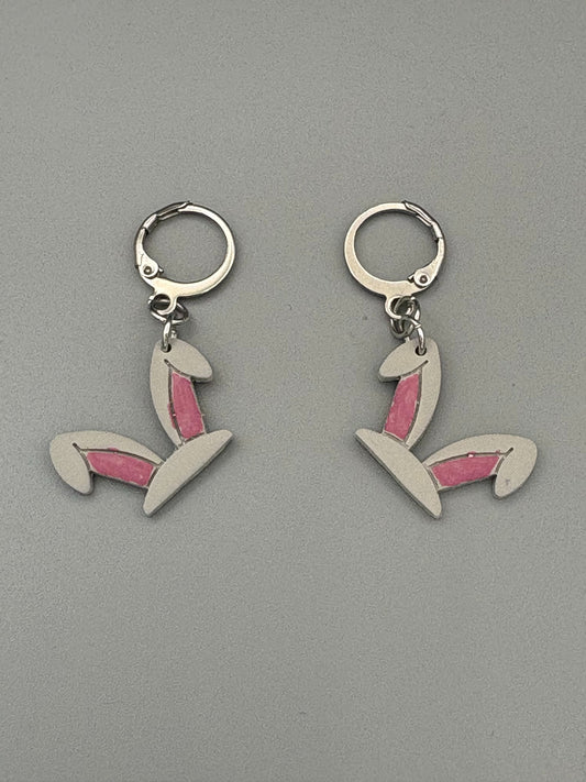 Grey Rabbit Ear Dangle Earrings - handcrafted polymer clay earrings by Lakeside Clay
