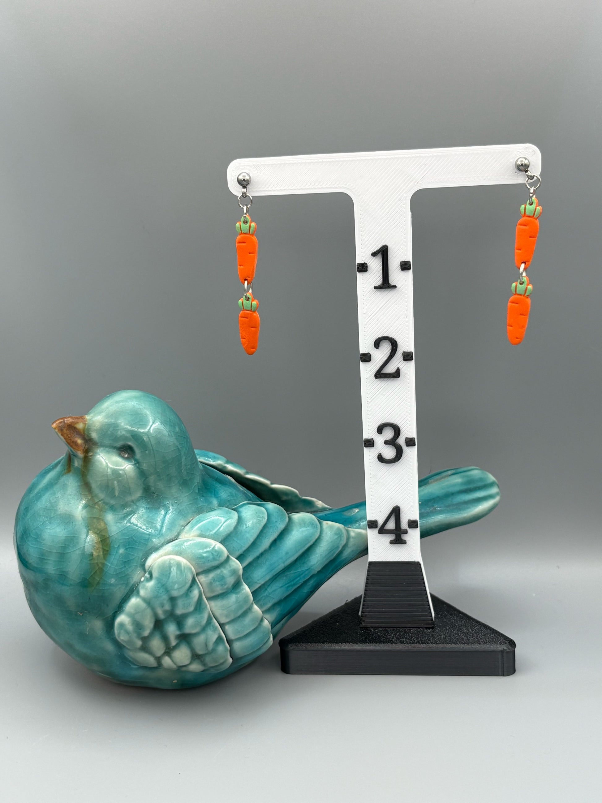 Double Carrot Dangle Earrings - handcrafted polymer clay earrings by Lakeside Clay