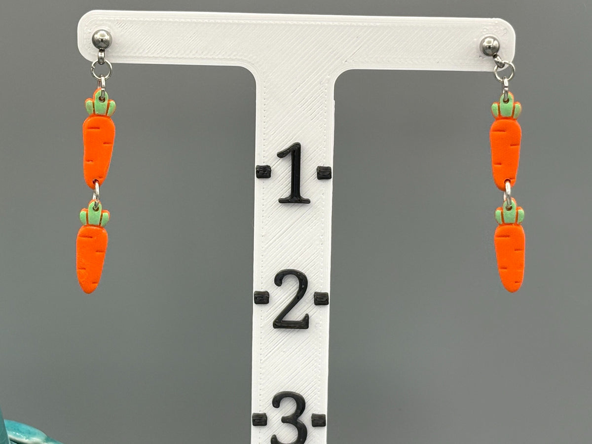 Double Carrot Dangle Earrings - handcrafted polymer clay earrings by Lakeside Clay