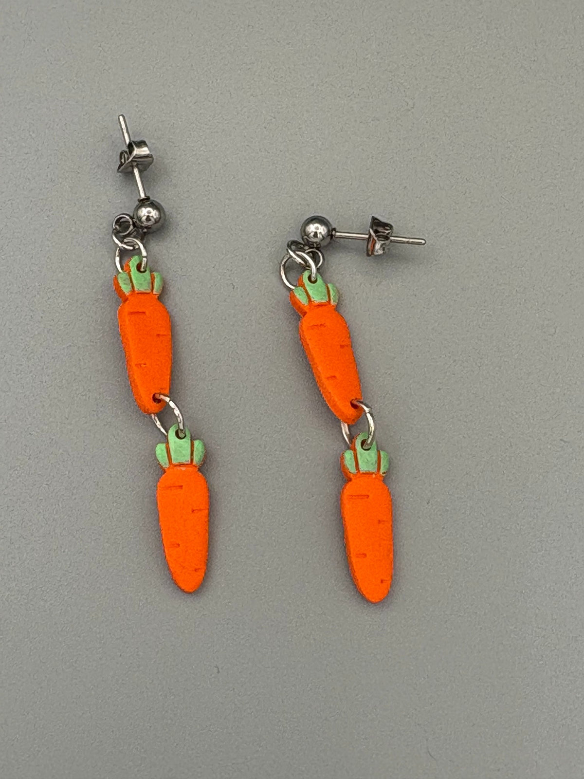 Double Carrot Dangle Earrings - handcrafted polymer clay earrings by Lakeside Clay