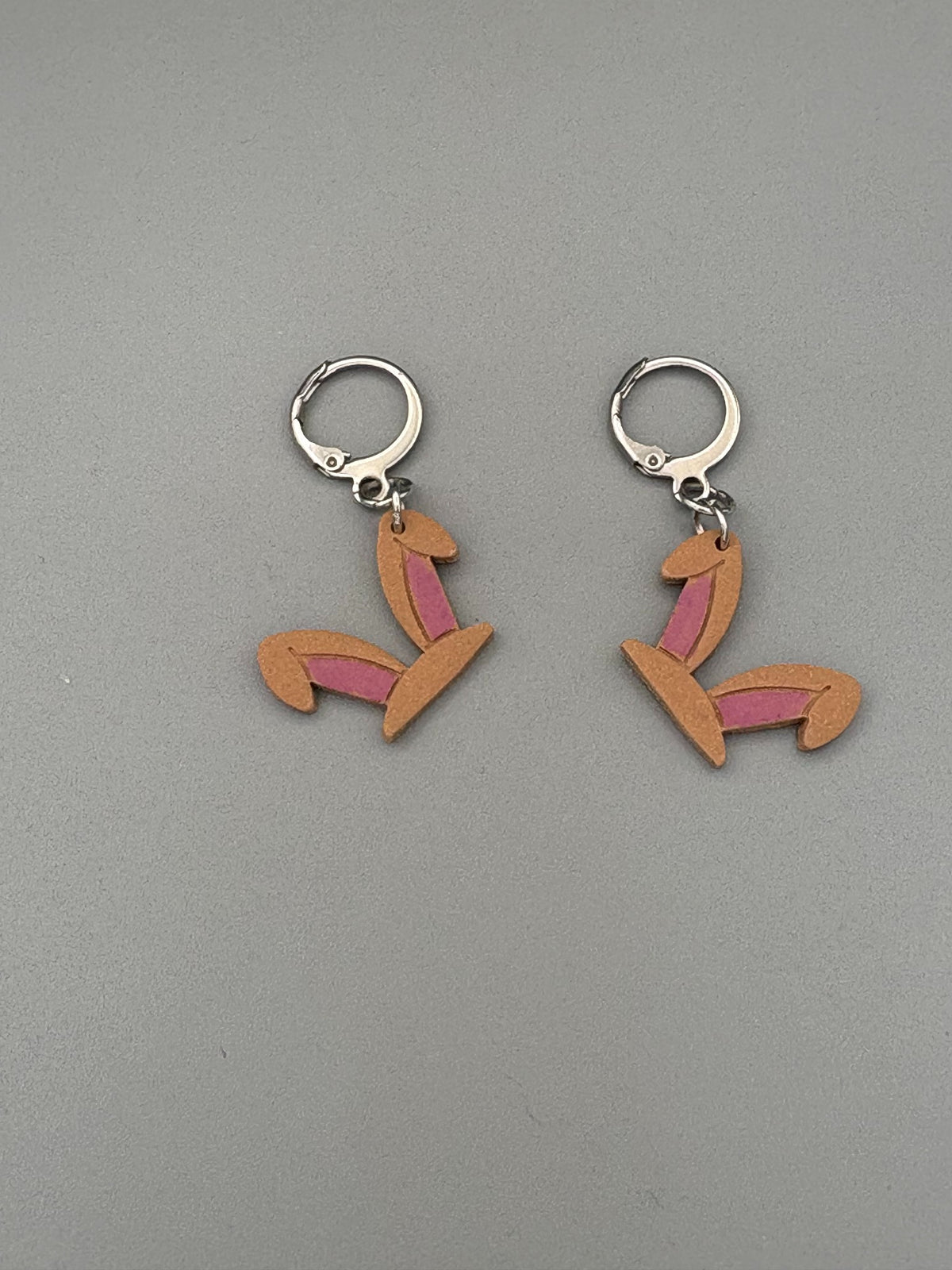 Brown Rabbit Ears Dangle Earrings - handcrafted polymer clay earrings by Lakeside Clay