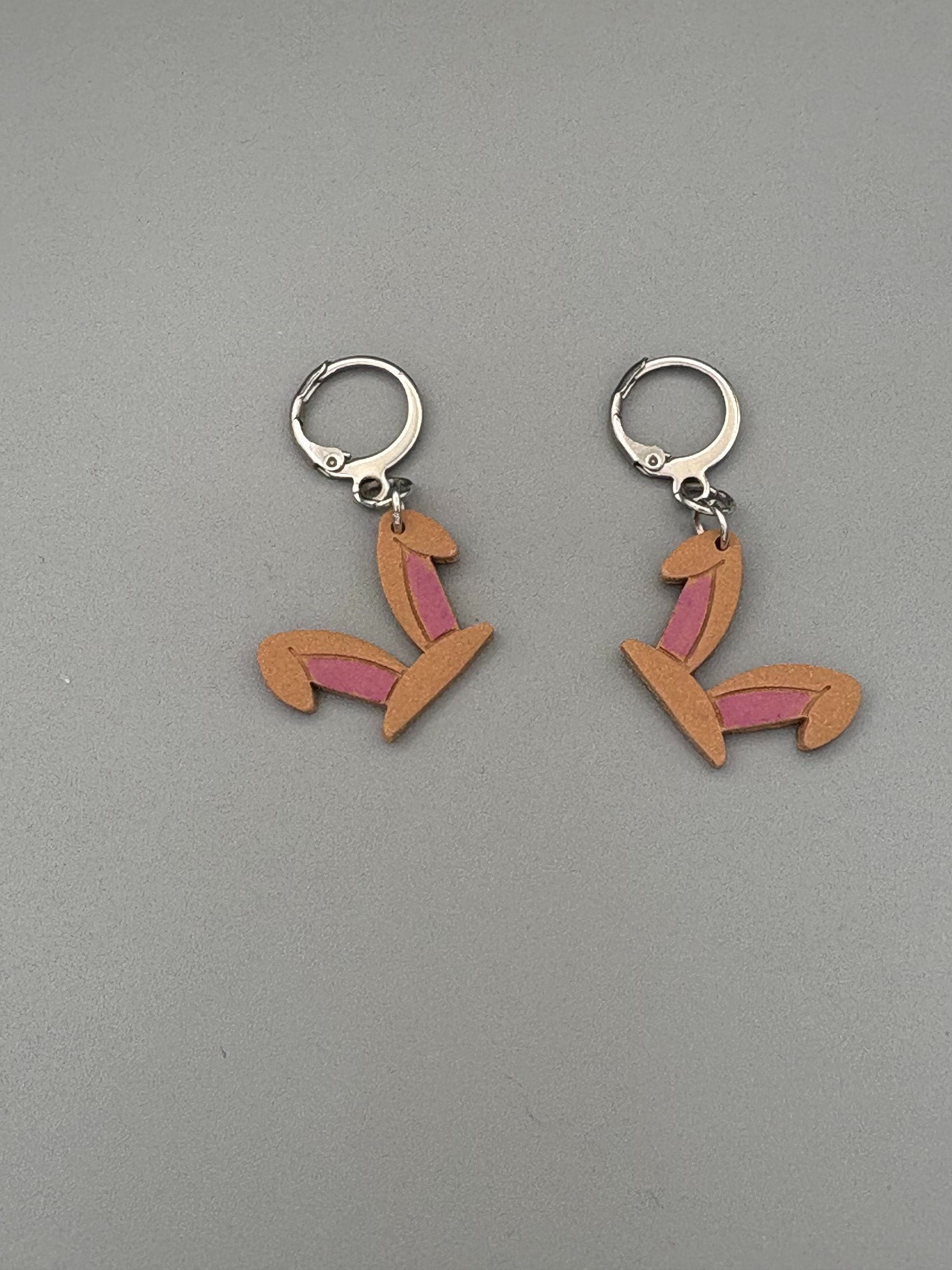 Brown Rabbit Ears Dangle Earrings - handcrafted polymer clay earrings by Lakeside Clay
