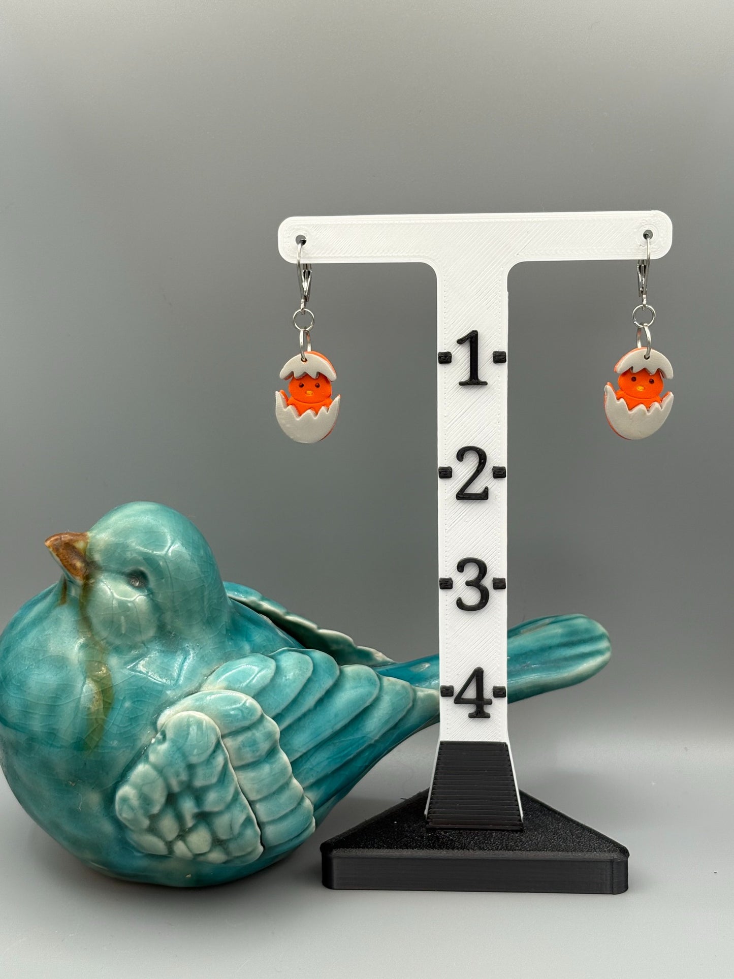 Hatching Orange Chick Dangle Earrings - handcrafted polymer clay earrings by Lakeside Clay