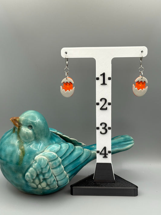 Hatching Orange Chick Dangle Earrings - handcrafted polymer clay earrings by Lakeside Clay