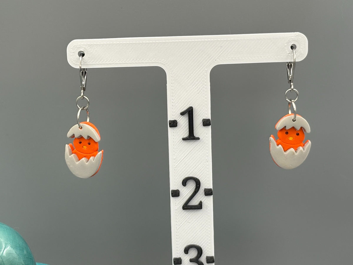 Hatching Orange Chick Dangle Earrings - handcrafted polymer clay earrings by Lakeside Clay