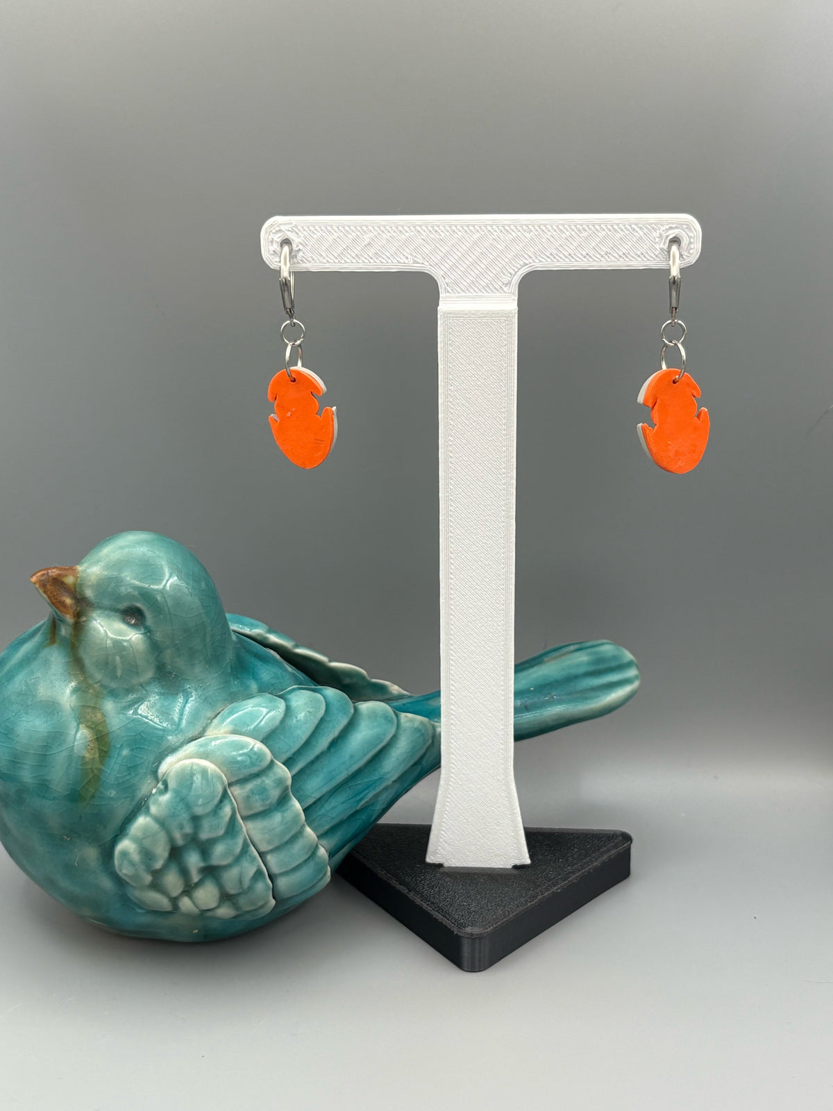 Hatching Orange Chick Dangle Earrings - handcrafted polymer clay earrings by Lakeside Clay