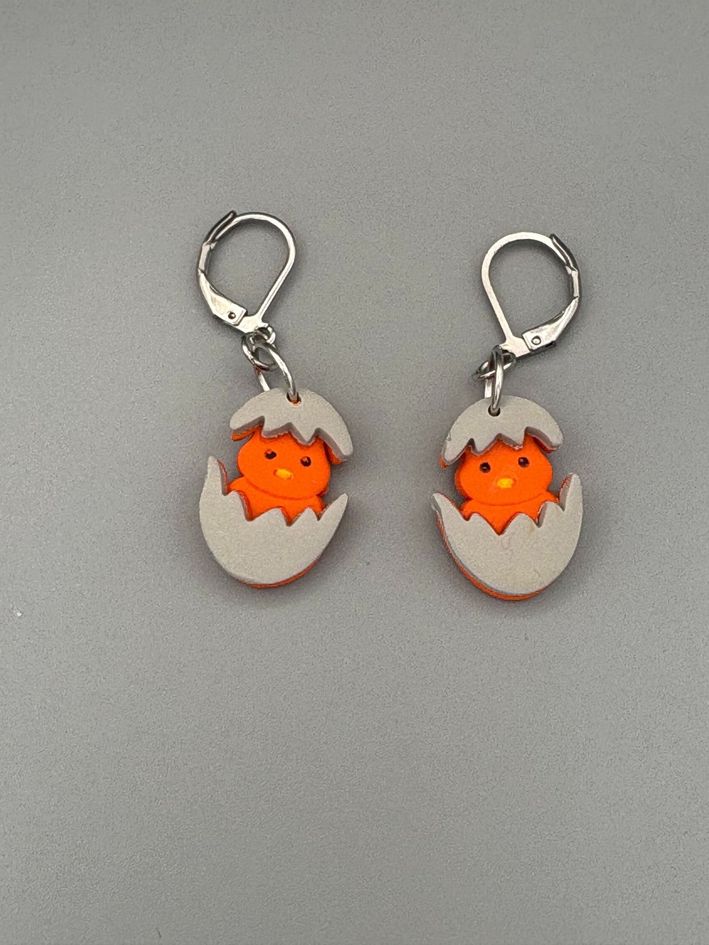 Hatching Orange Chick Dangle Earrings - handcrafted polymer clay earrings by Lakeside Clay