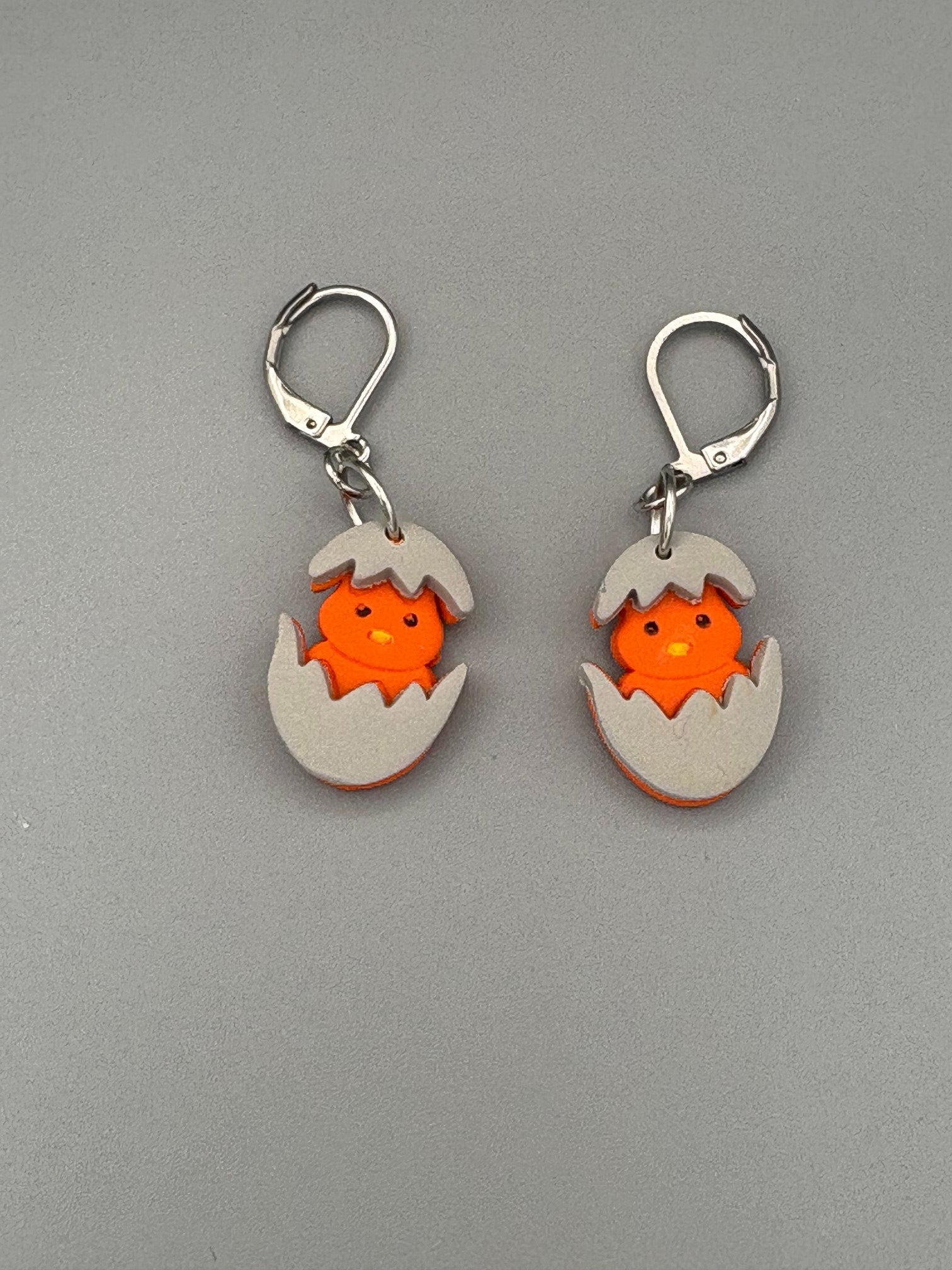 Hatching Orange Chick Dangle Earrings - handcrafted polymer clay earrings by Lakeside Clay