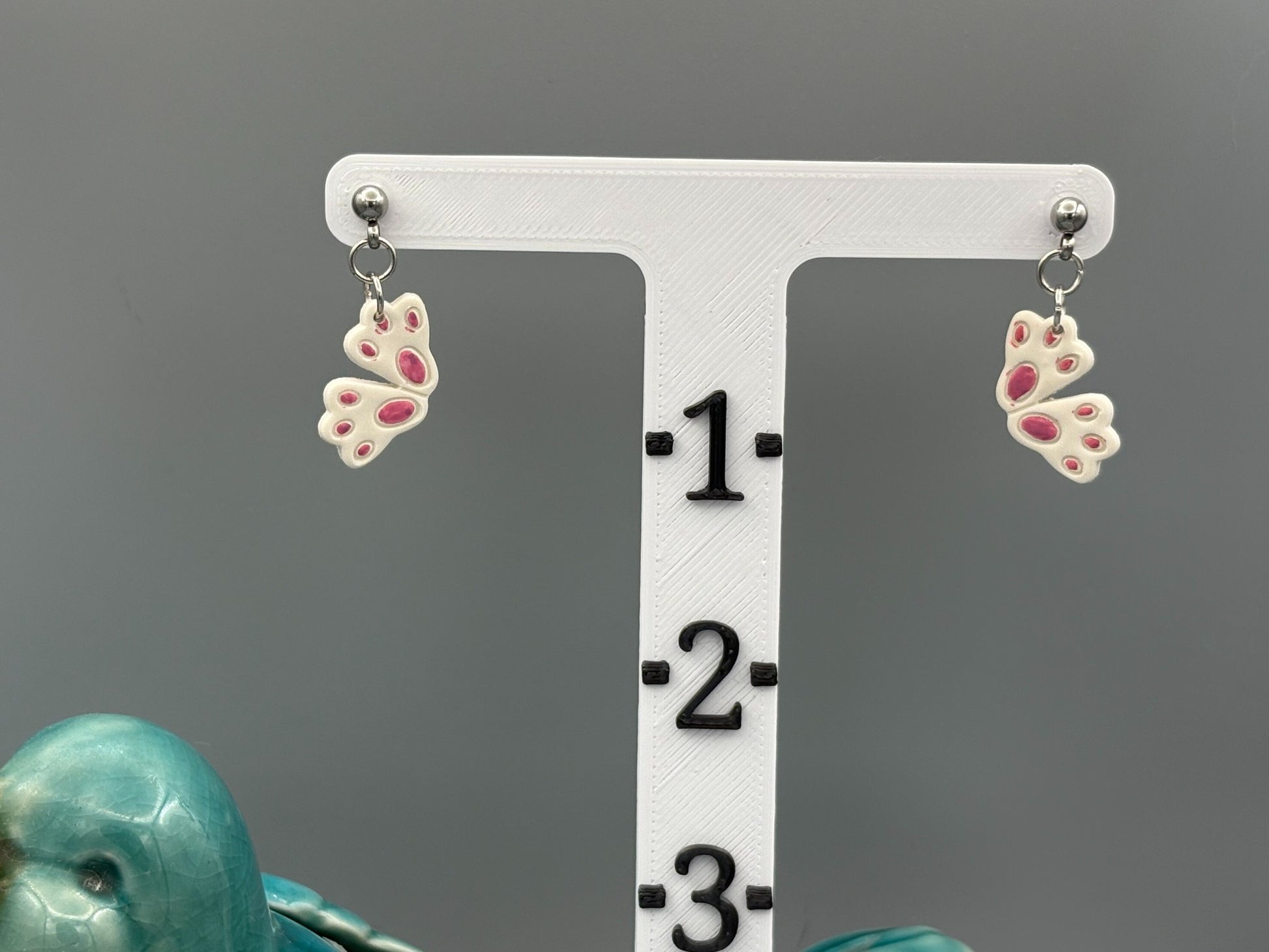 White Rabbit Feet Dangle Earrings - handcrafted polymer clay earrings by Lakeside Clay