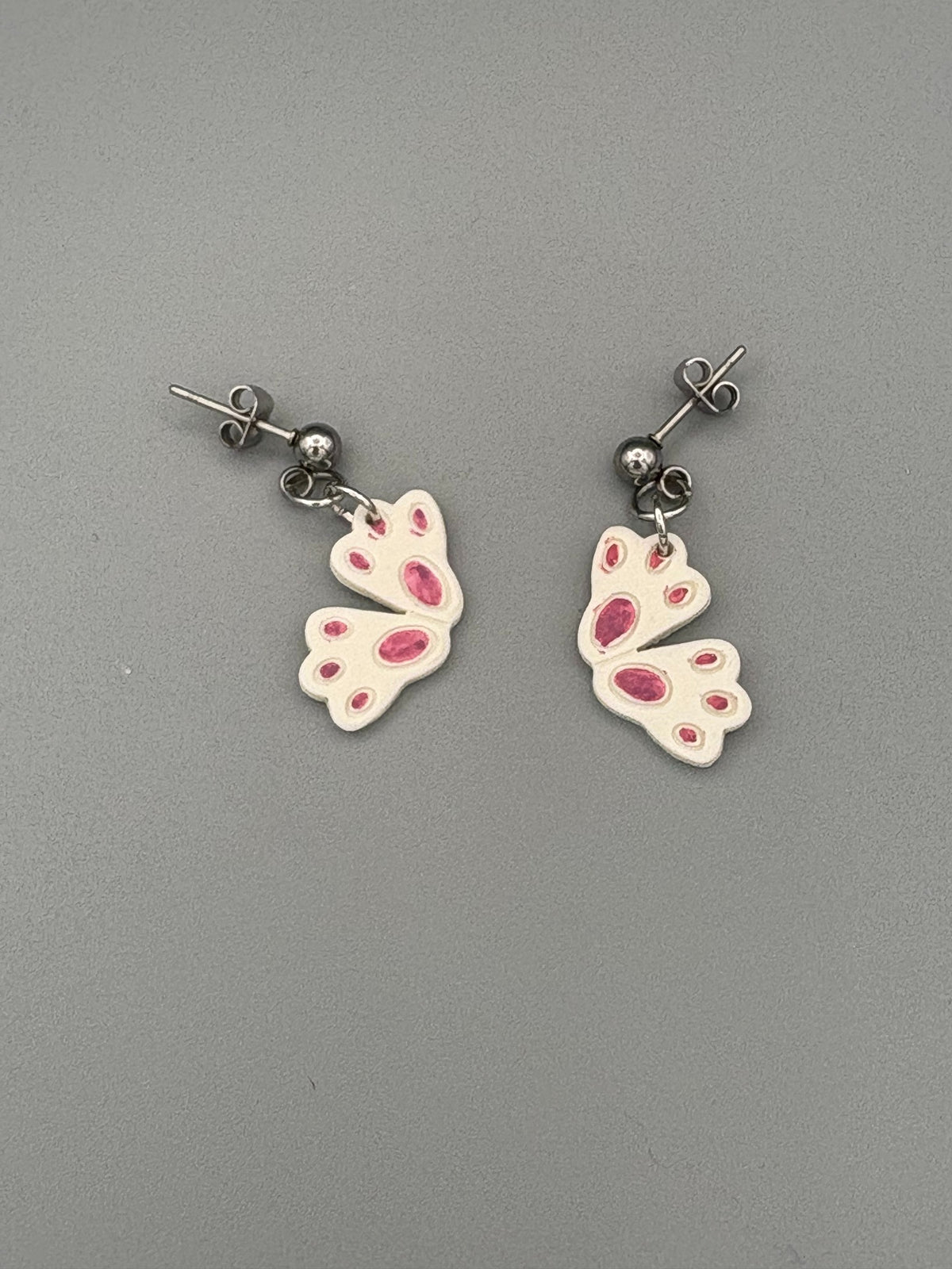 White Rabbit Feet Dangle Earrings - handcrafted polymer clay earrings by Lakeside Clay