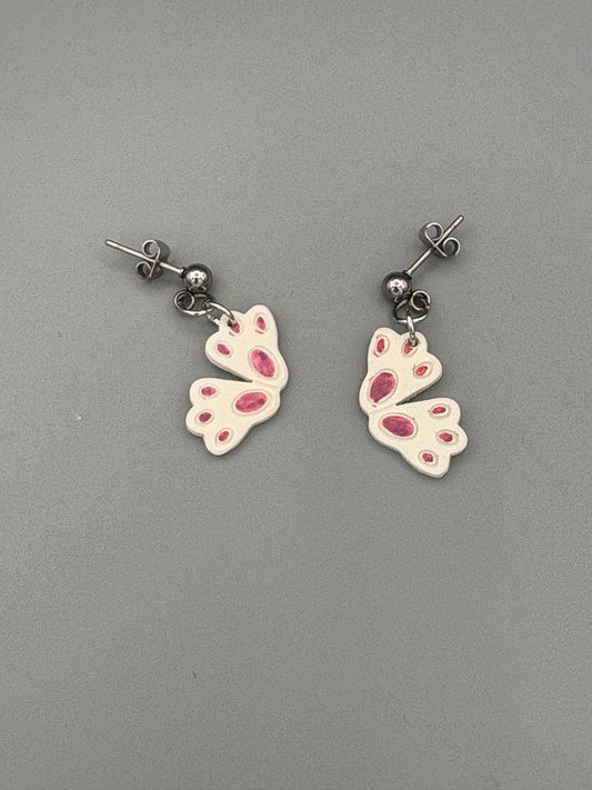 White Rabbit Feet Dangle Earrings - handcrafted polymer clay earrings by Lakeside Clay