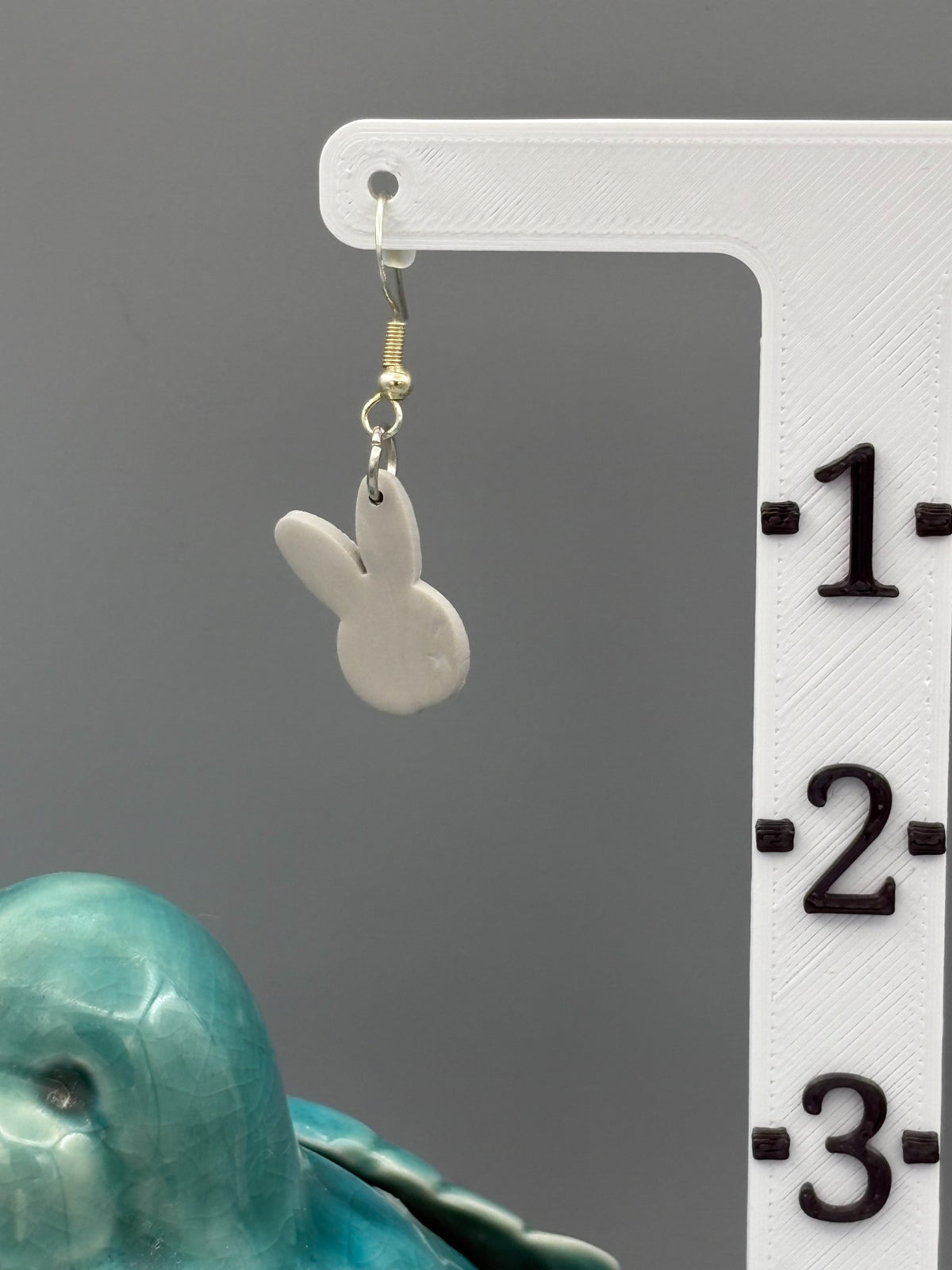 Grey Bunny Head Dangle Earrings - handcrafted polymer clay earrings by Lakeside Clay