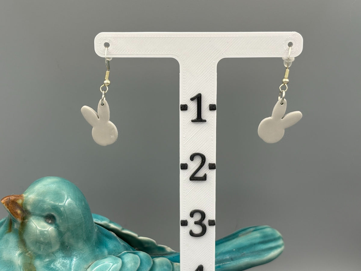 Grey Bunny Head Dangle Earrings - handcrafted polymer clay earrings by Lakeside Clay