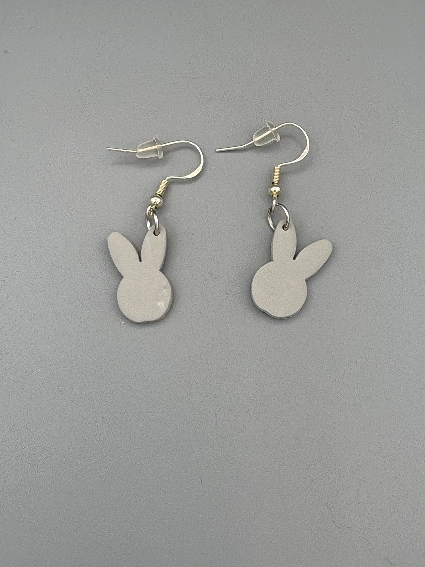 Grey Bunny Head Dangle Earrings - handcrafted polymer clay earrings by Lakeside Clay