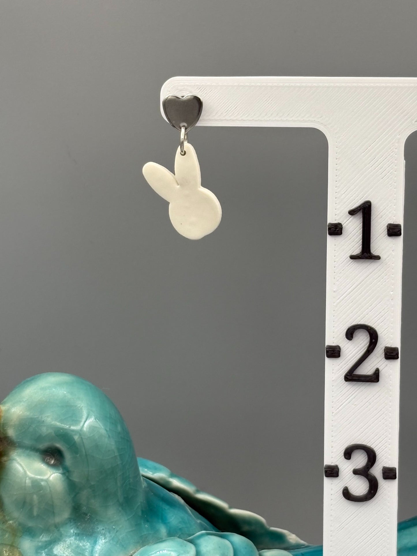 White Bunny Head Dangle Earrings - handcrafted polymer clay earrings by Lakeside Clay