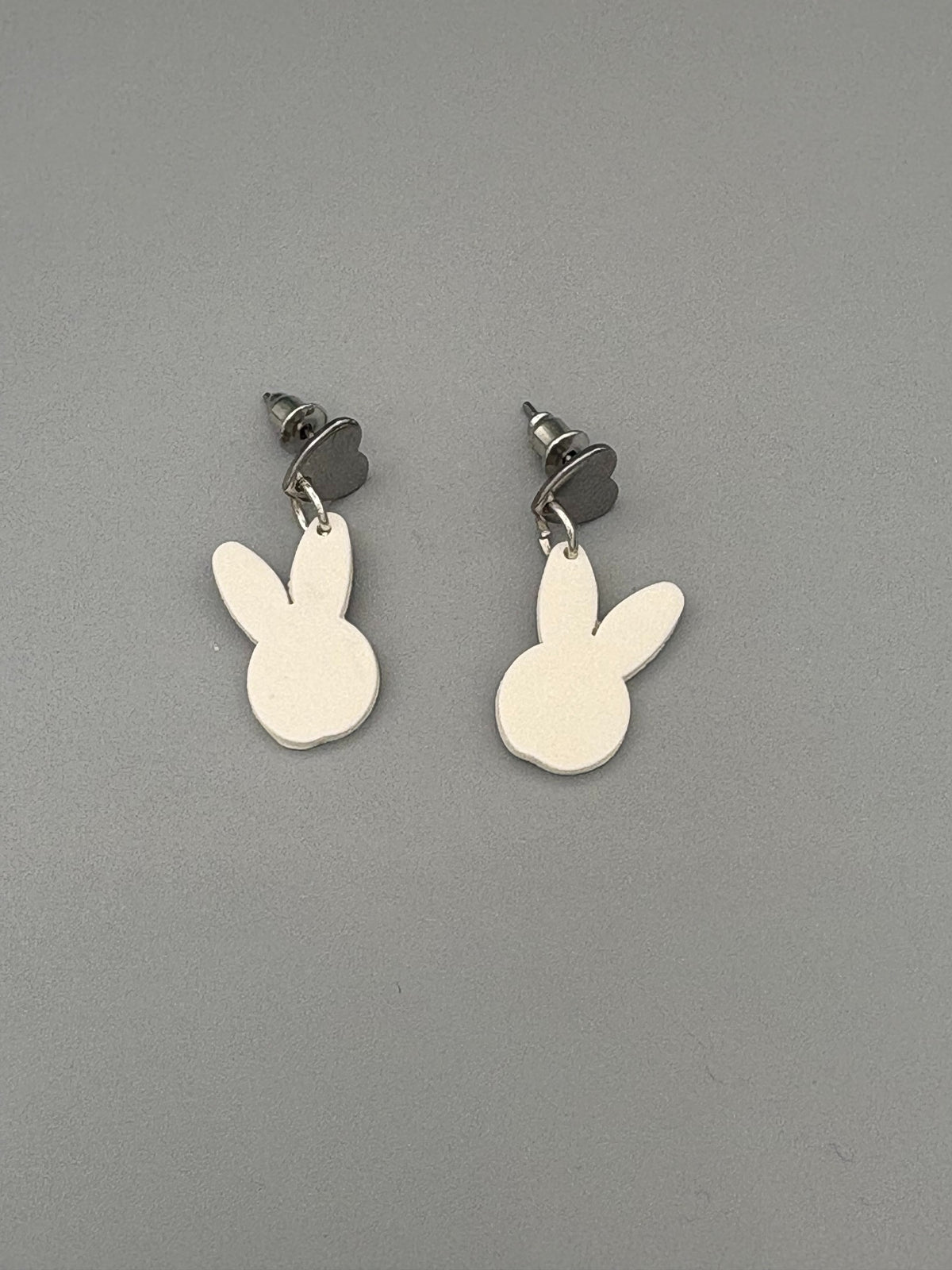 White Bunny Head Dangle Earrings - handcrafted polymer clay earrings by Lakeside Clay