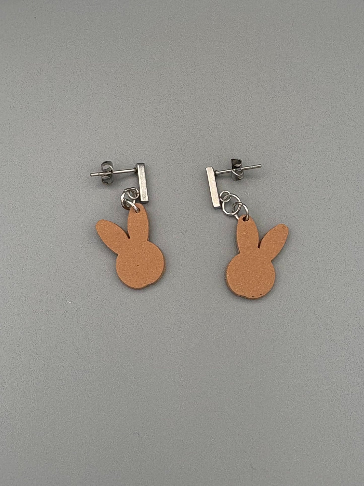 Brown Bunny Head Dangle Earrings - handcrafted polymer clay earrings by Lakeside Clay