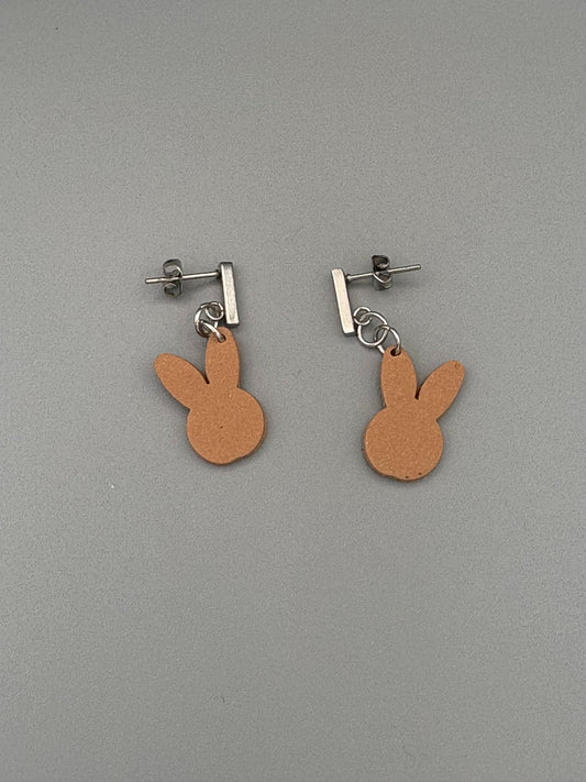 Brown Bunny Head Dangle Earrings - handcrafted polymer clay earrings by Lakeside Clay