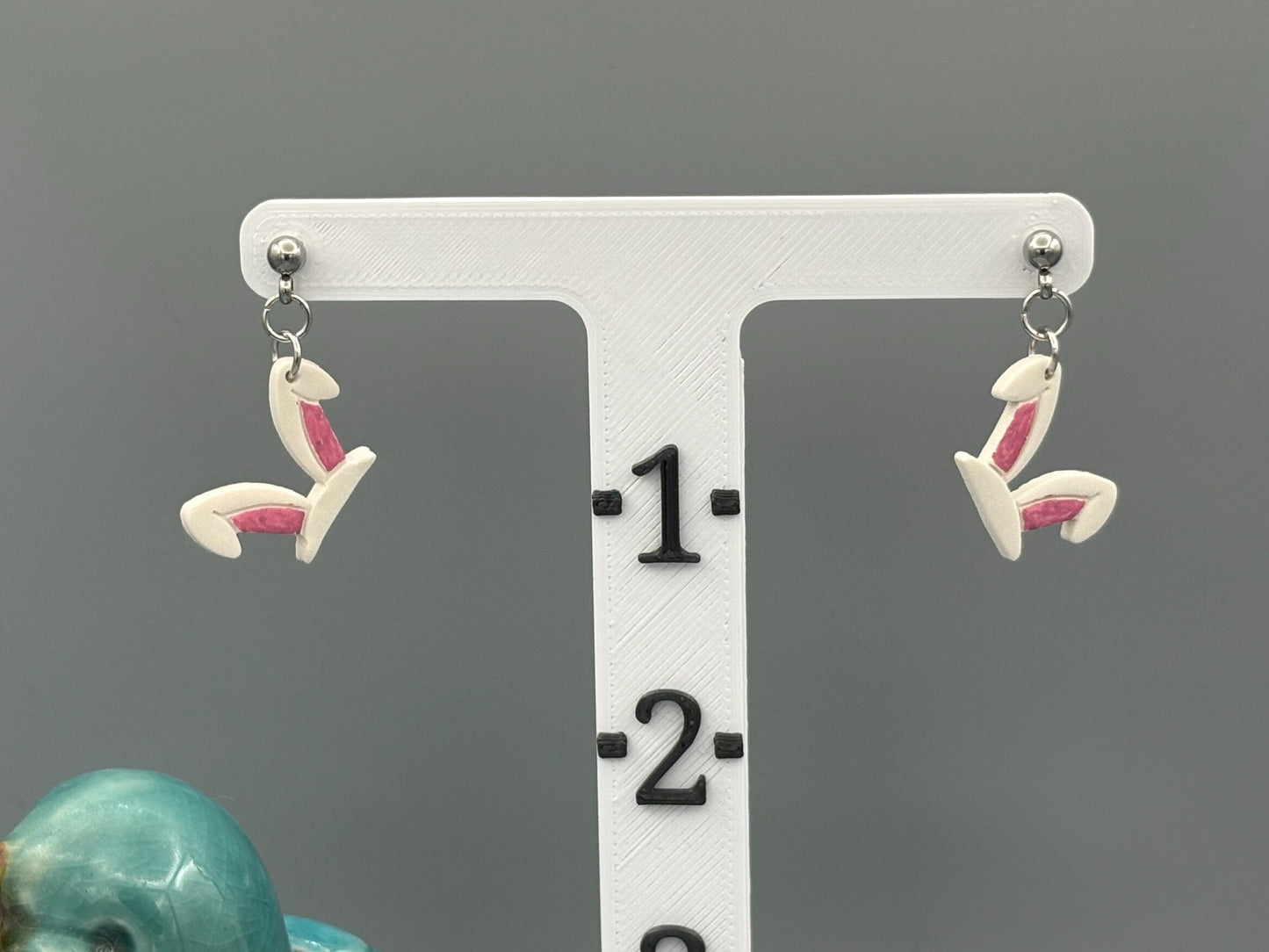 White Rabbit Ears Dangle Earrings - handcrafted polymer clay earrings by Lakeside Clay