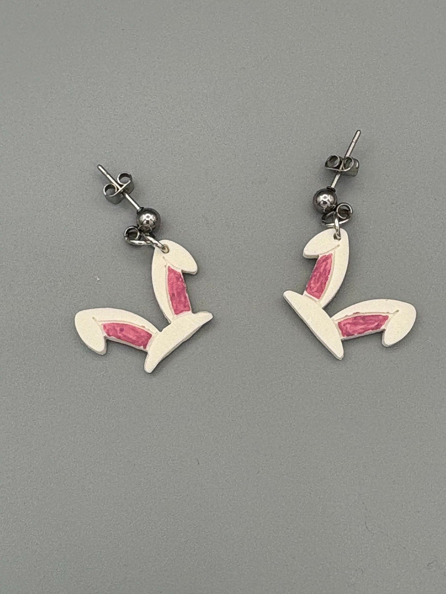 White Rabbit Ears Dangle Earrings - handcrafted polymer clay earrings by Lakeside Clay