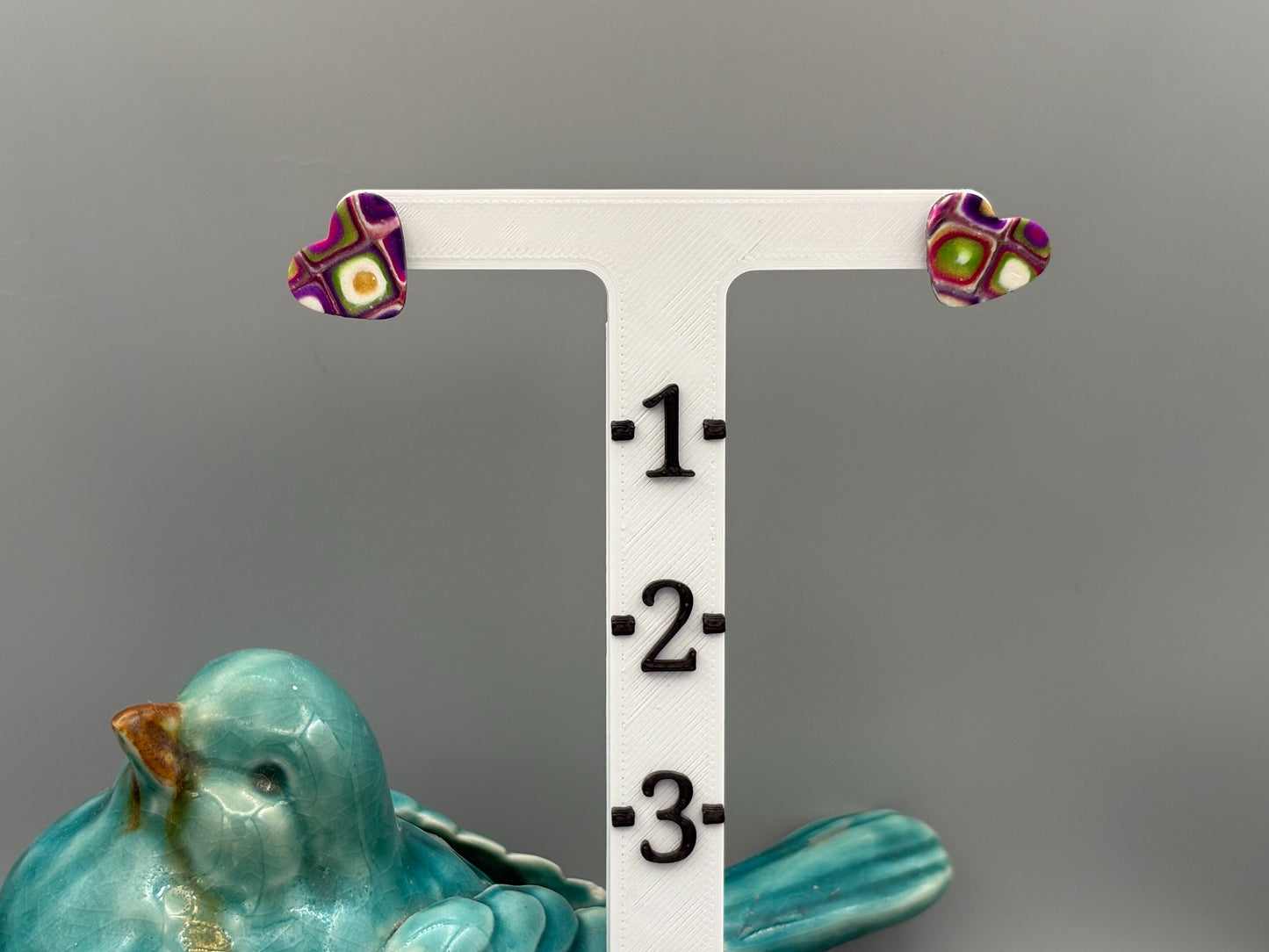 Retro Heart Stud Earrings - handcrafted polymer clay earrings by Lakeside Clay