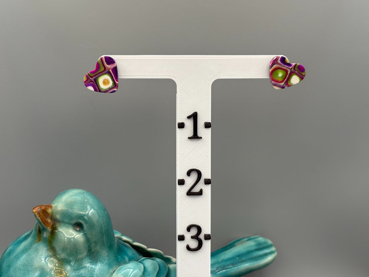 Retro Heart Stud Earrings - handcrafted polymer clay earrings by Lakeside Clay