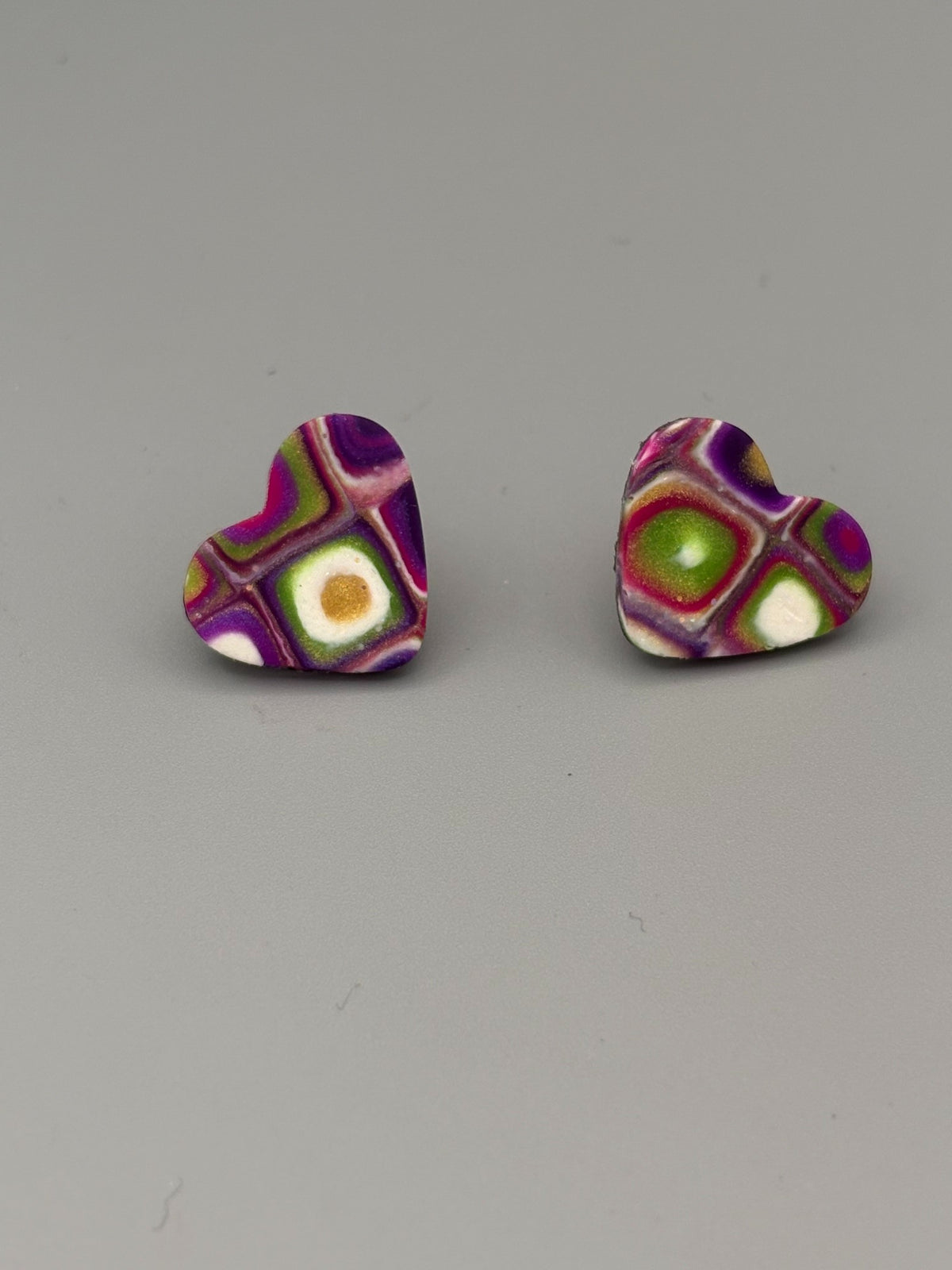 Retro Heart Stud Earrings - handcrafted polymer clay earrings by Lakeside Clay