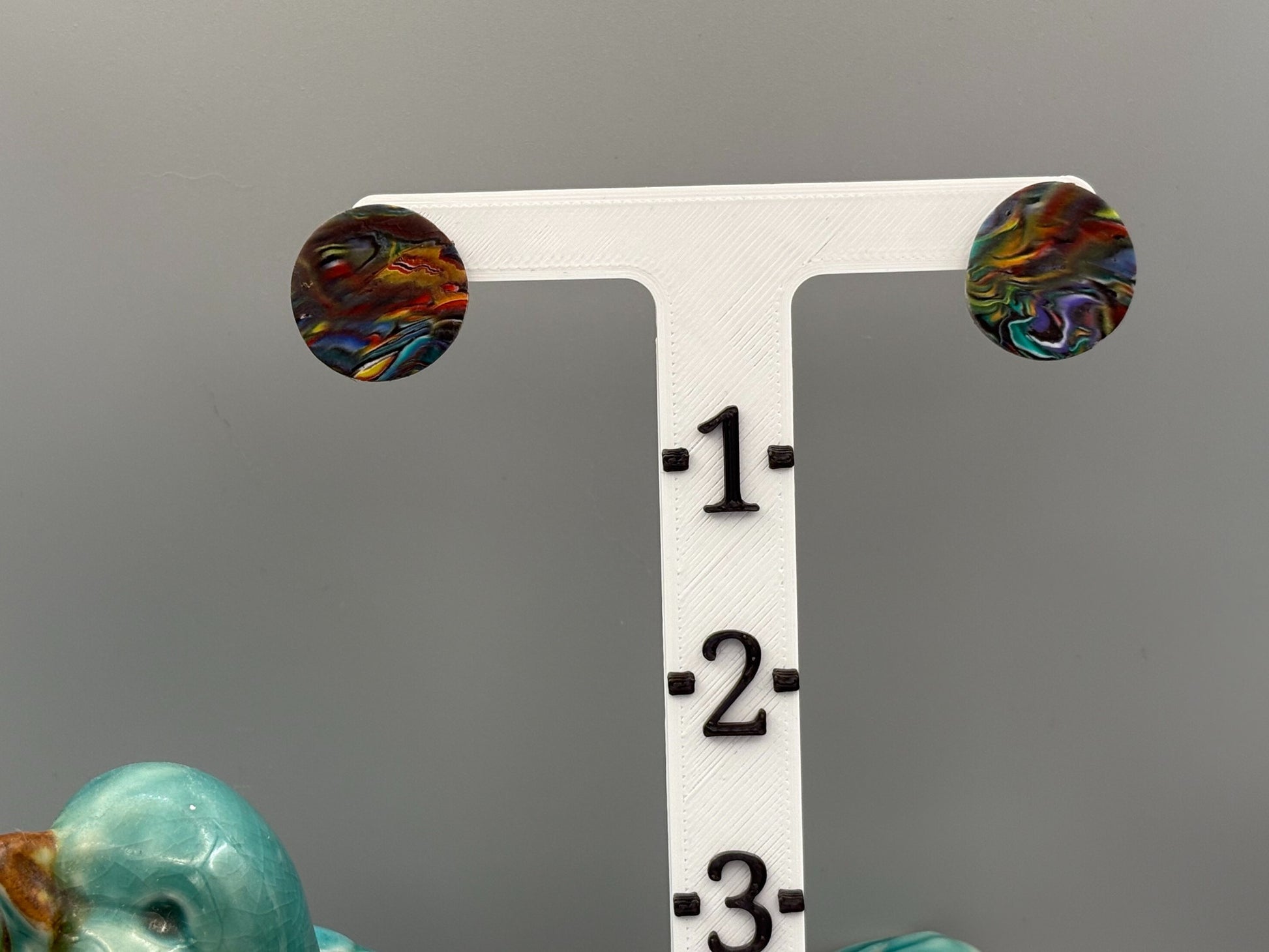 Kaleidoscope Circle Stud Earrings - handcrafted polymer clay earrings by Lakeside Clay