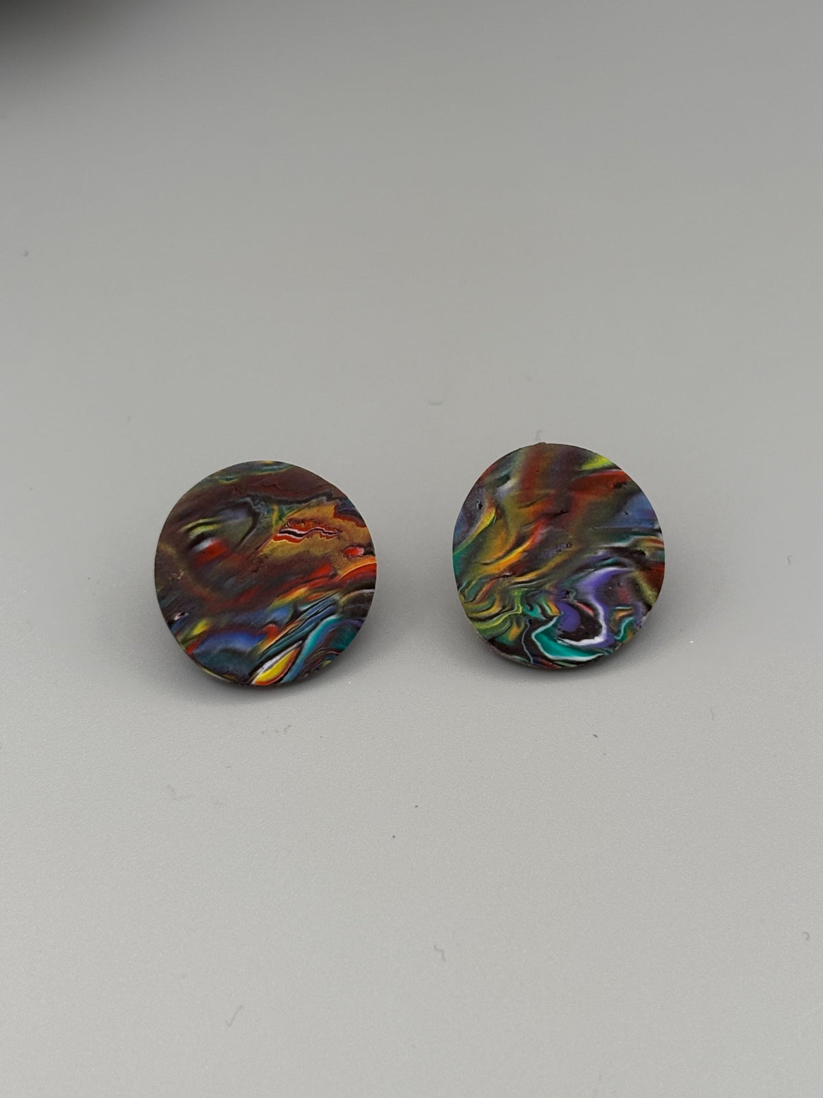 Kaleidoscope Circle Stud Earrings - handcrafted polymer clay earrings by Lakeside Clay