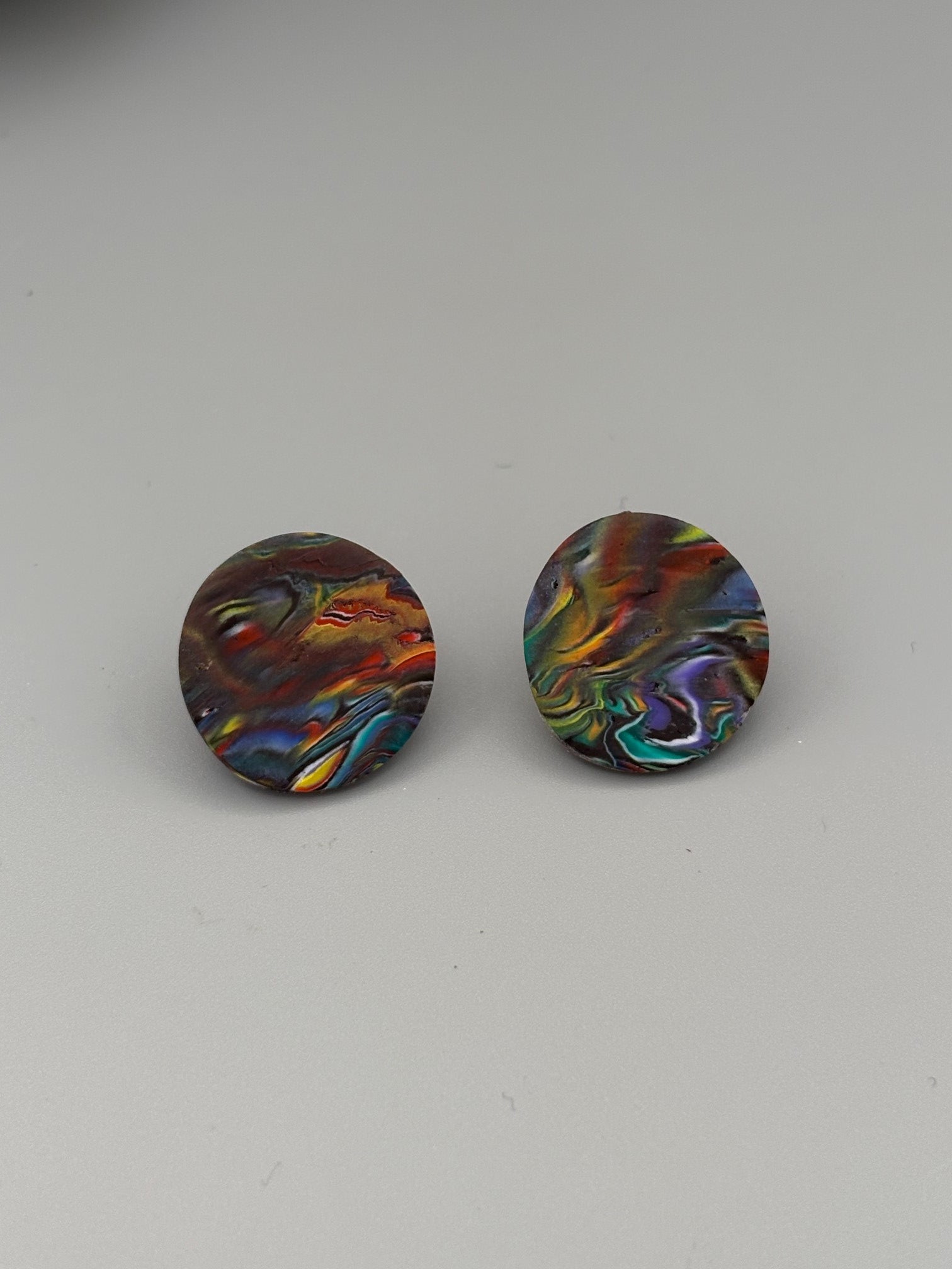 Kaleidoscope Circle Stud Earrings - handcrafted polymer clay earrings by Lakeside Clay