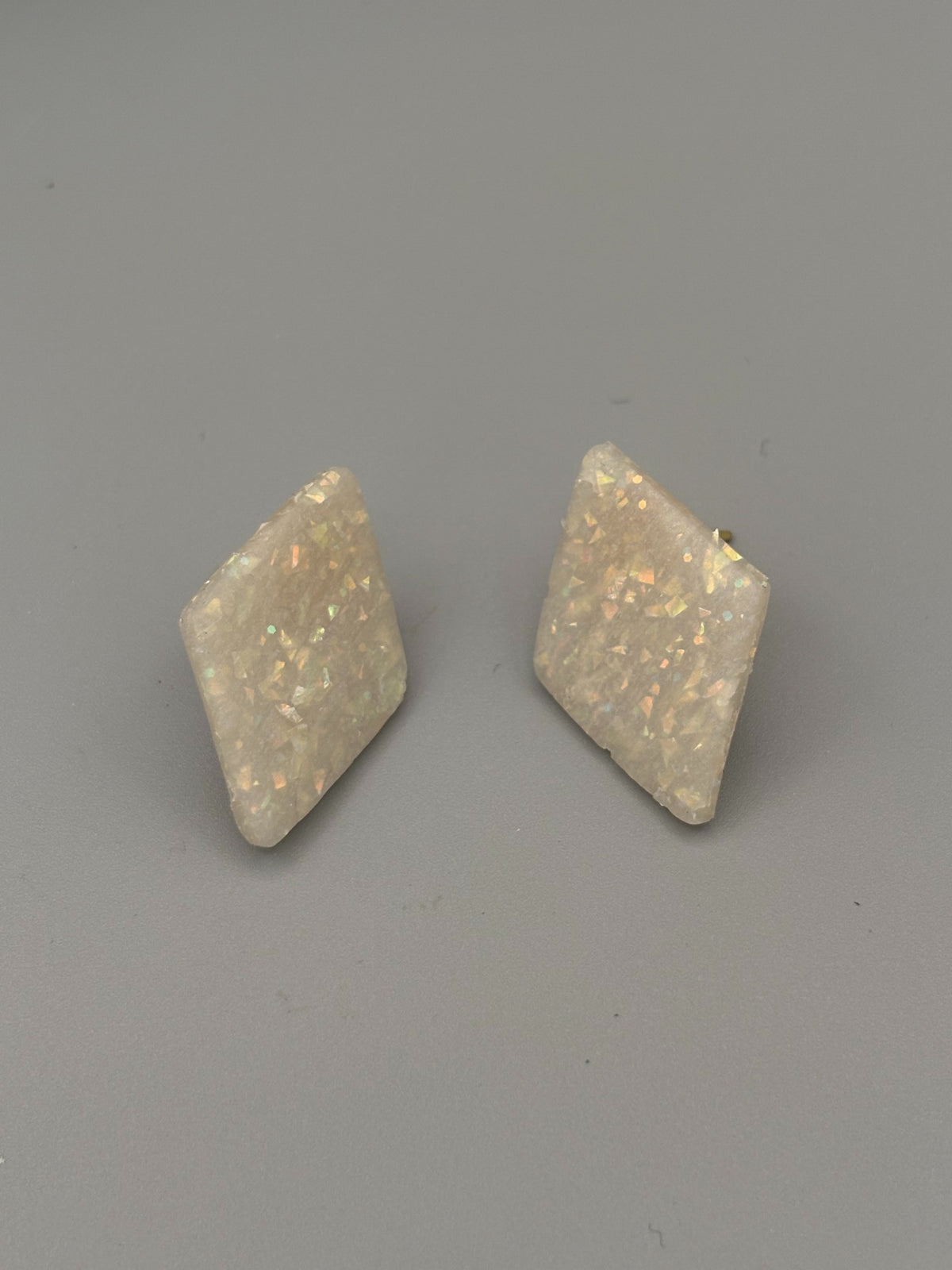 Opalescent Diamond Stud Earrings - handcrafted polymer clay earrings by Lakeside Clay