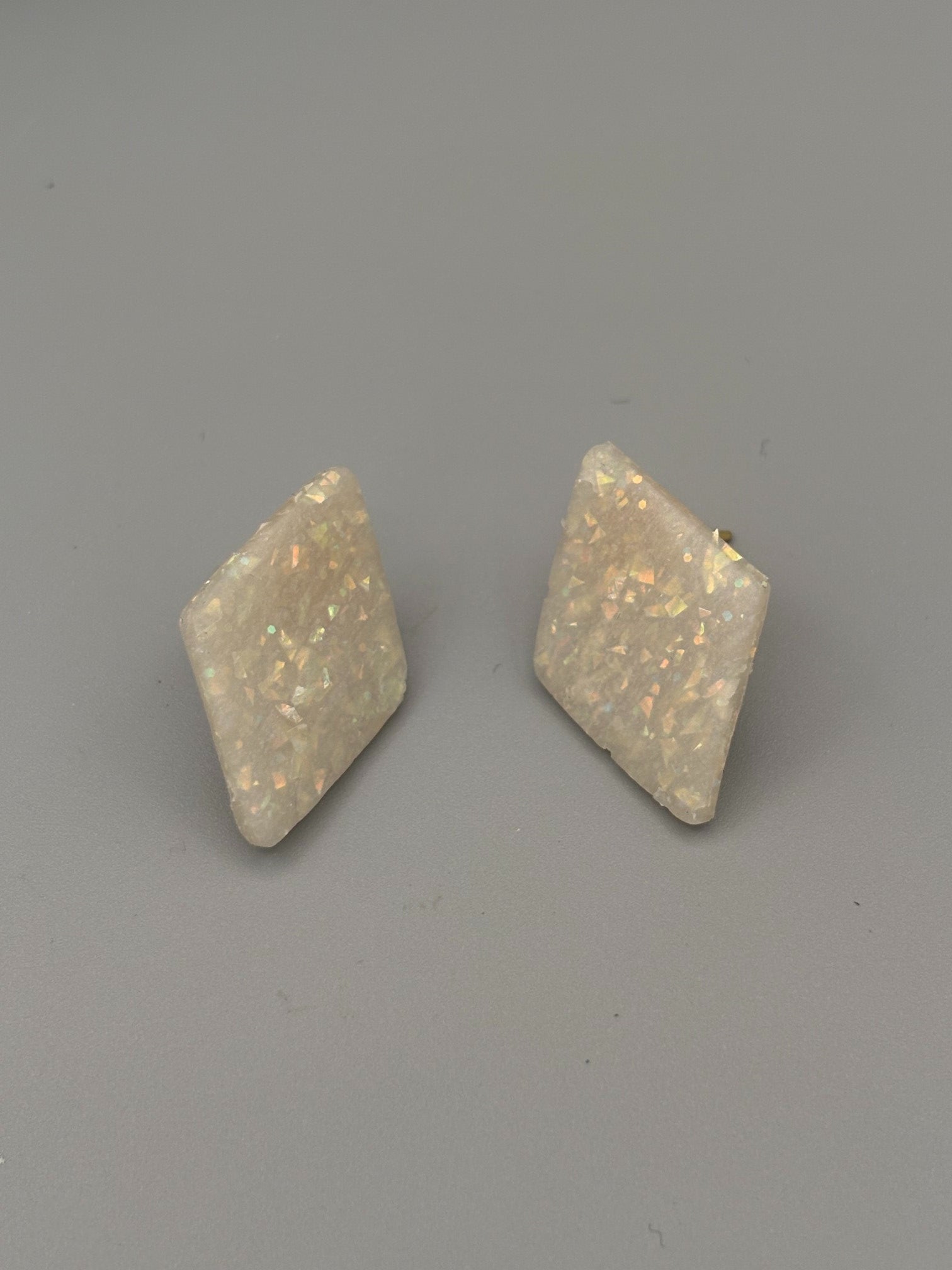 Opalescent Diamond Stud Earrings - handcrafted polymer clay earrings by Lakeside Clay