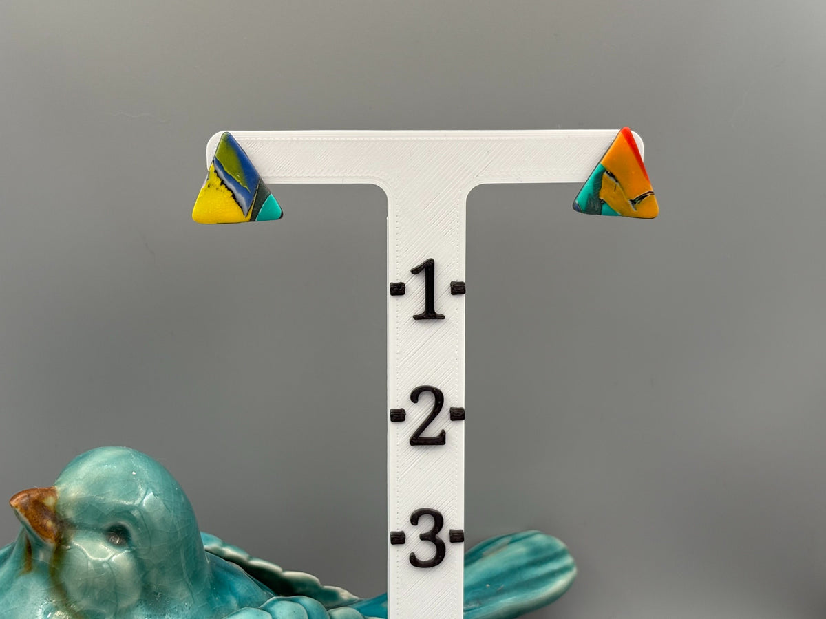 Water Colour Triangle Stud Earrings - handcrafted polymer clay earrings by Lakeside Clay