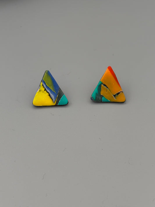 Water Colour Triangle Stud Earrings - handcrafted polymer clay earrings by Lakeside Clay