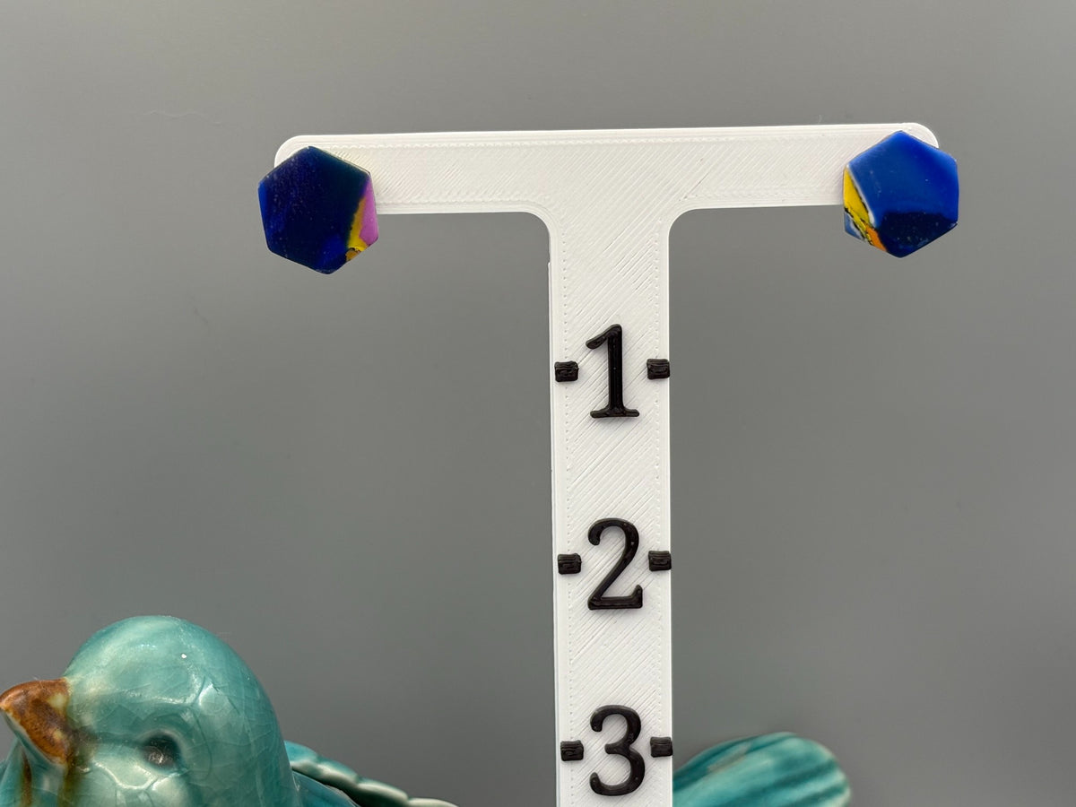 Water Colour Hexagon Stud Earrings - handcrafted polymer clay earrings by Lakeside Clay