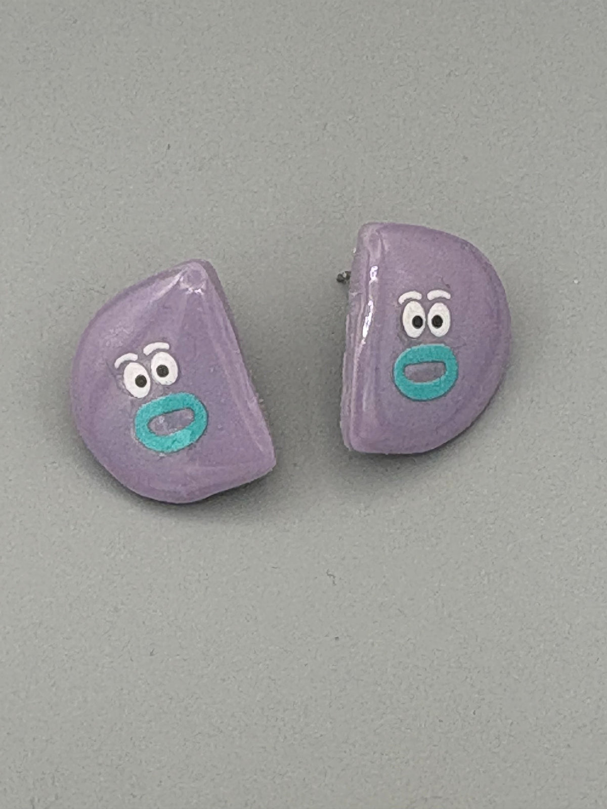 Lilac Semi Circle Funny Face Stud Earrings - handcrafted polymer clay earrings by Lakeside Clay