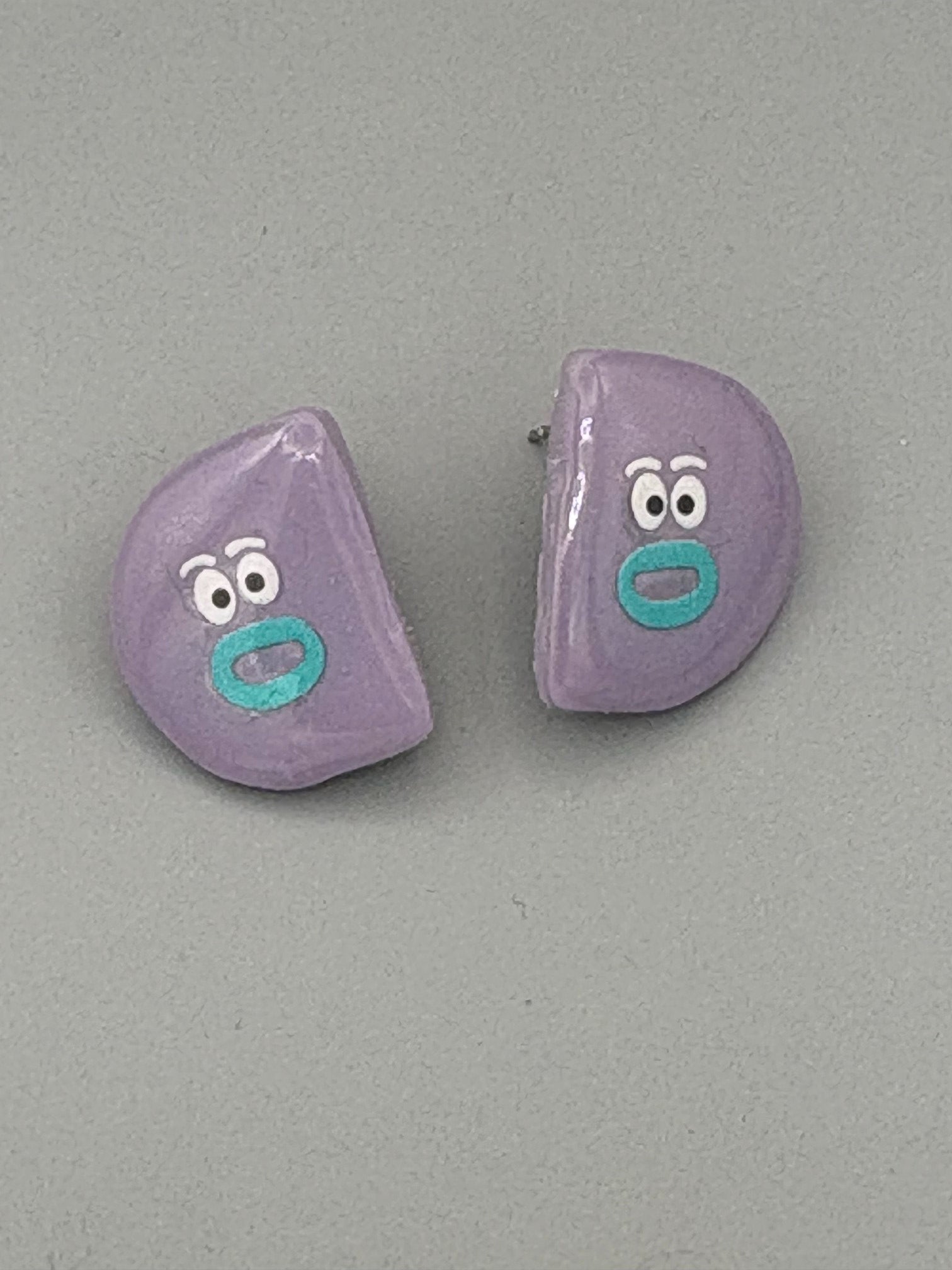 Lilac Semi Circle Funny Face Stud Earrings - handcrafted polymer clay earrings by Lakeside Clay