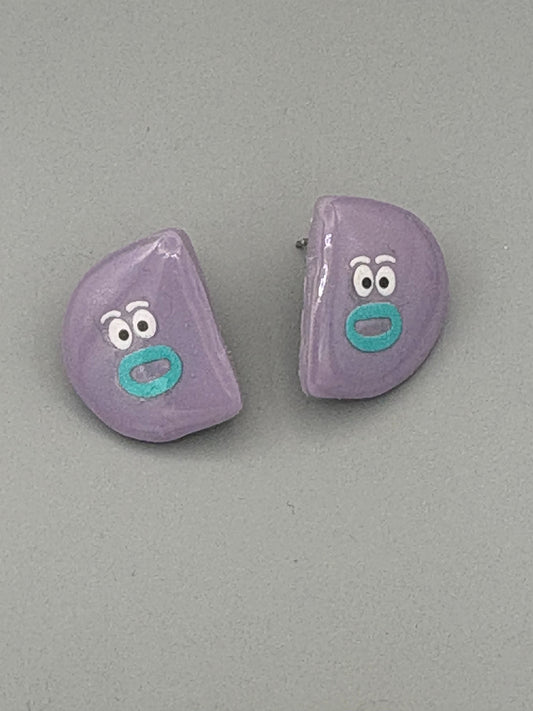 Lilac Semi Circle Funny Face Stud Earrings - handcrafted polymer clay earrings by Lakeside Clay