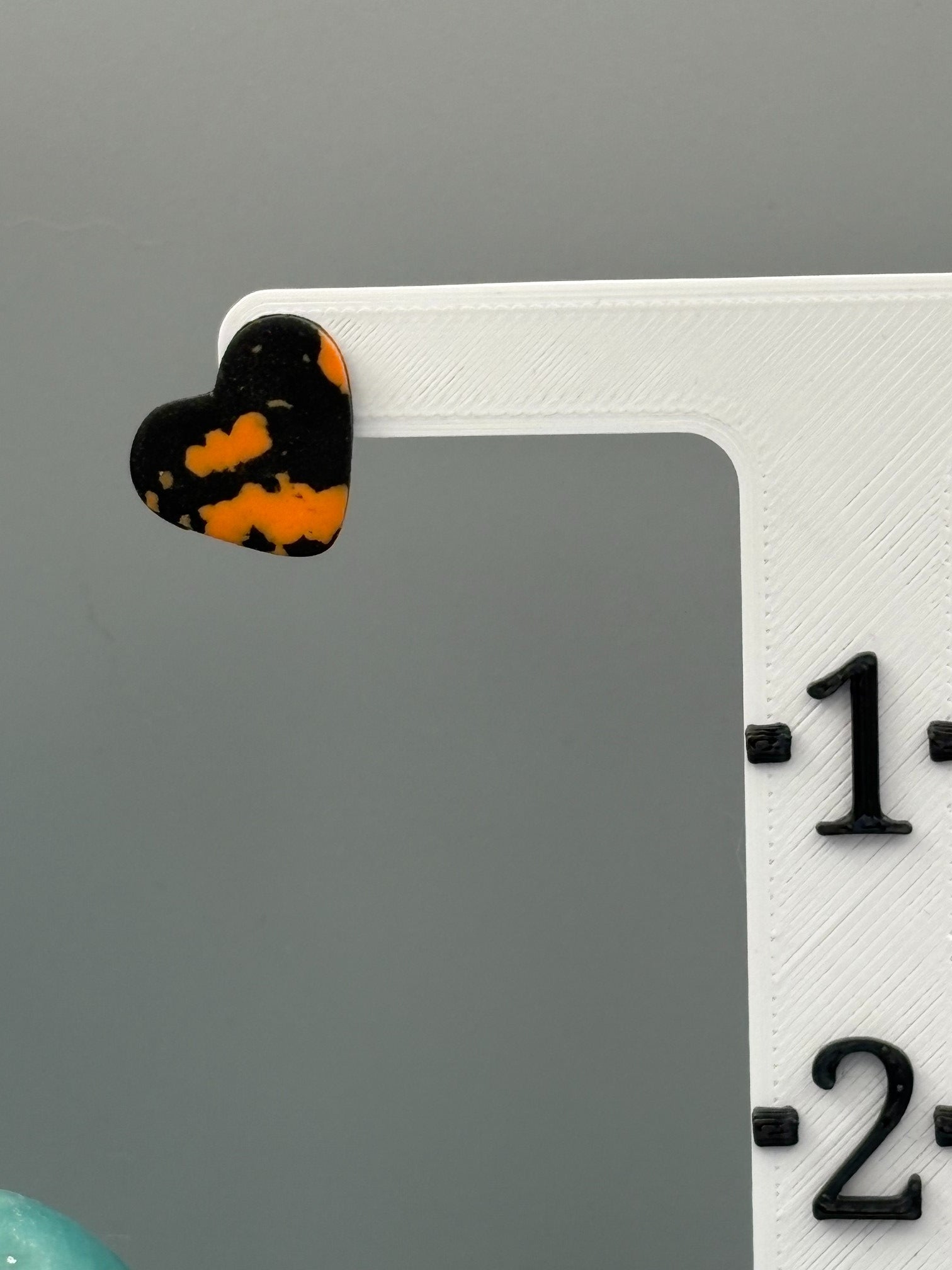 Black & Orange Heart Stud Earrings - handcrafted polymer clay earrings by Lakeside Clay