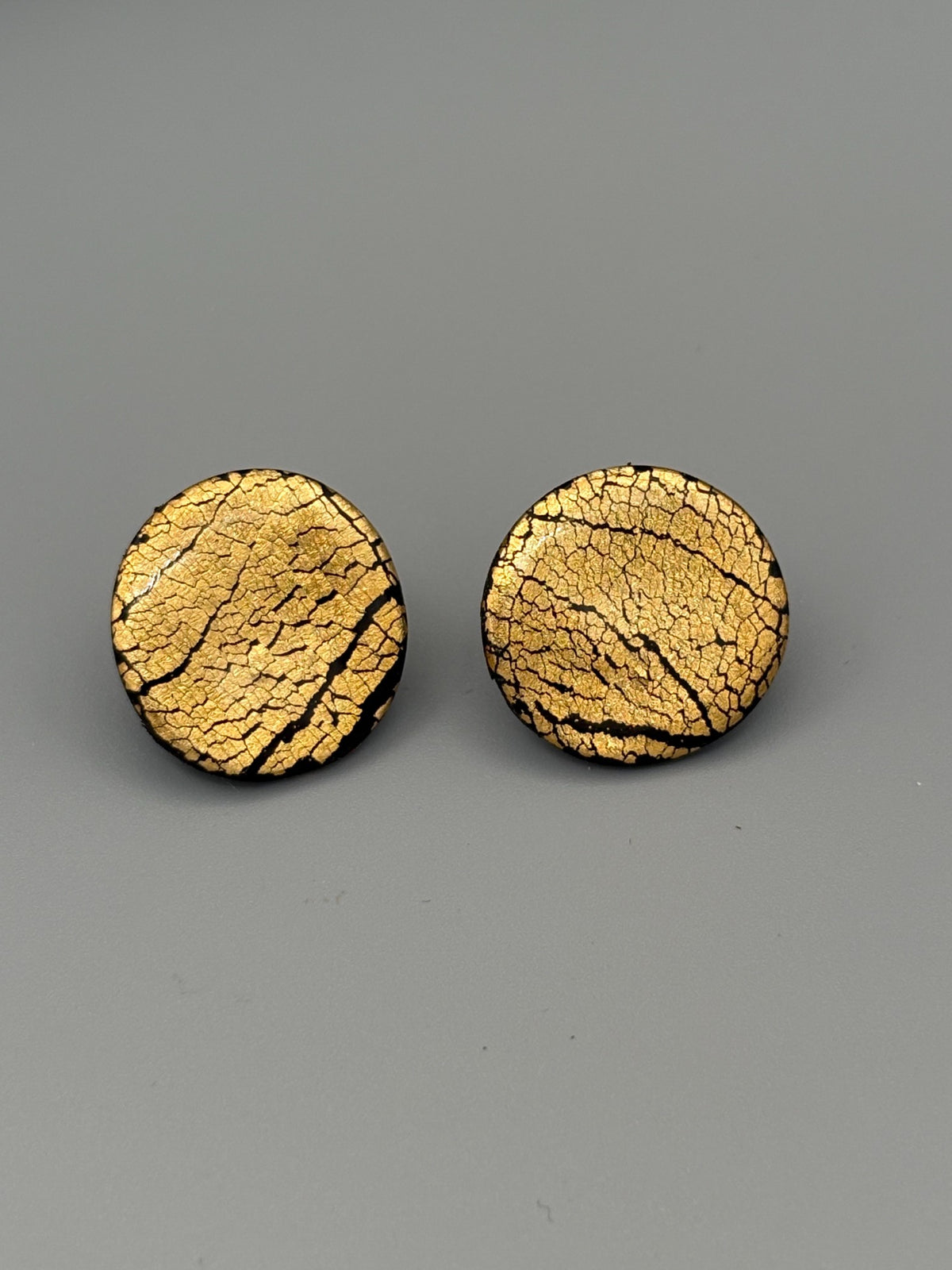 Golden Elegance Circle Stud Earrings - handcrafted polymer clay earrings by Lakeside Clay