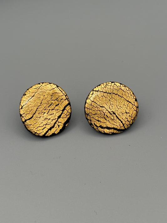 Golden Elegance Circle Stud Earrings - handcrafted polymer clay earrings by Lakeside Clay