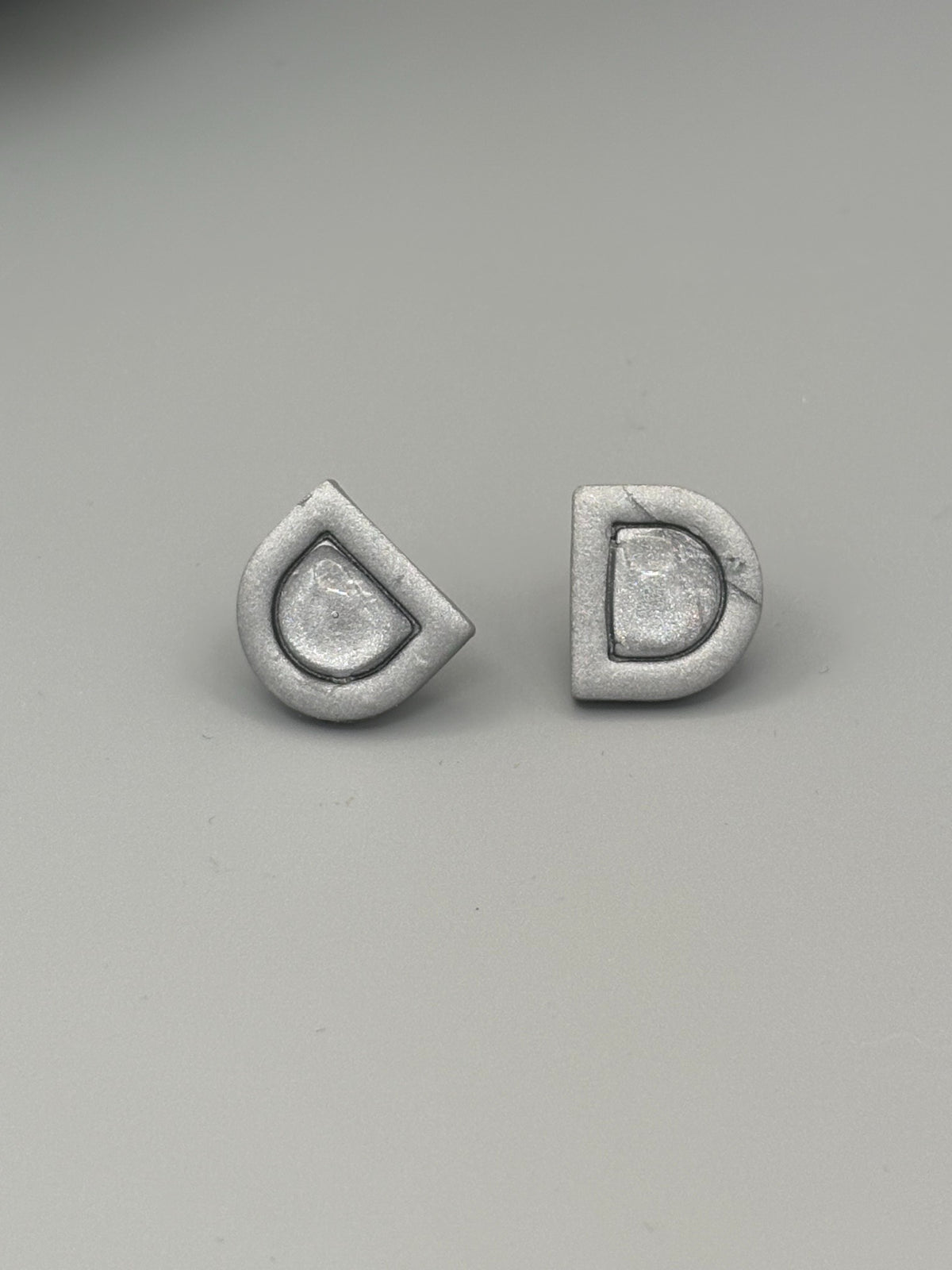 Silver Semicircle Stud Earrings - handcrafted polymer clay earrings by Lakeside Clay