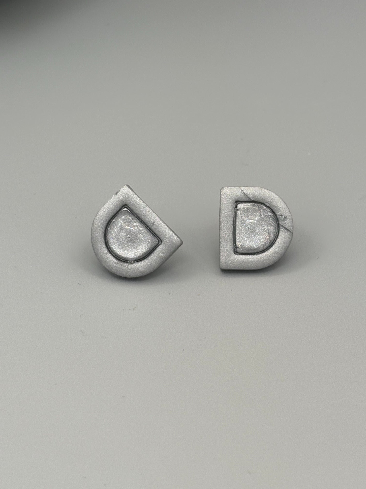 Silver Semicircle Stud Earrings - handcrafted polymer clay earrings by Lakeside Clay