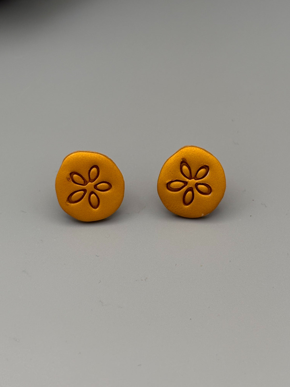 Gold Sand Dollar Stud Earrings - handcrafted polymer clay earrings by Lakeside Clay