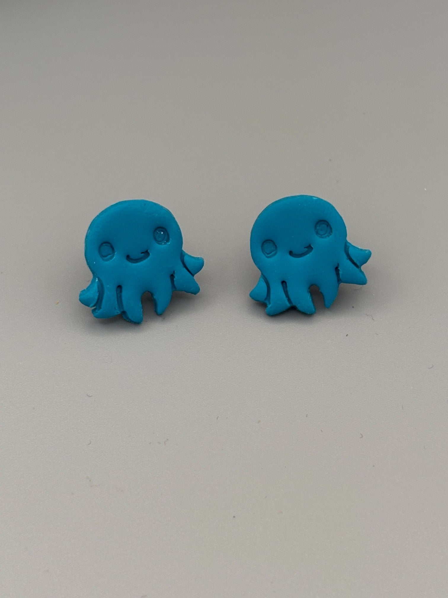 Teal Octopus Stud Earrings - handcrafted polymer clay earrings by Lakeside Clay