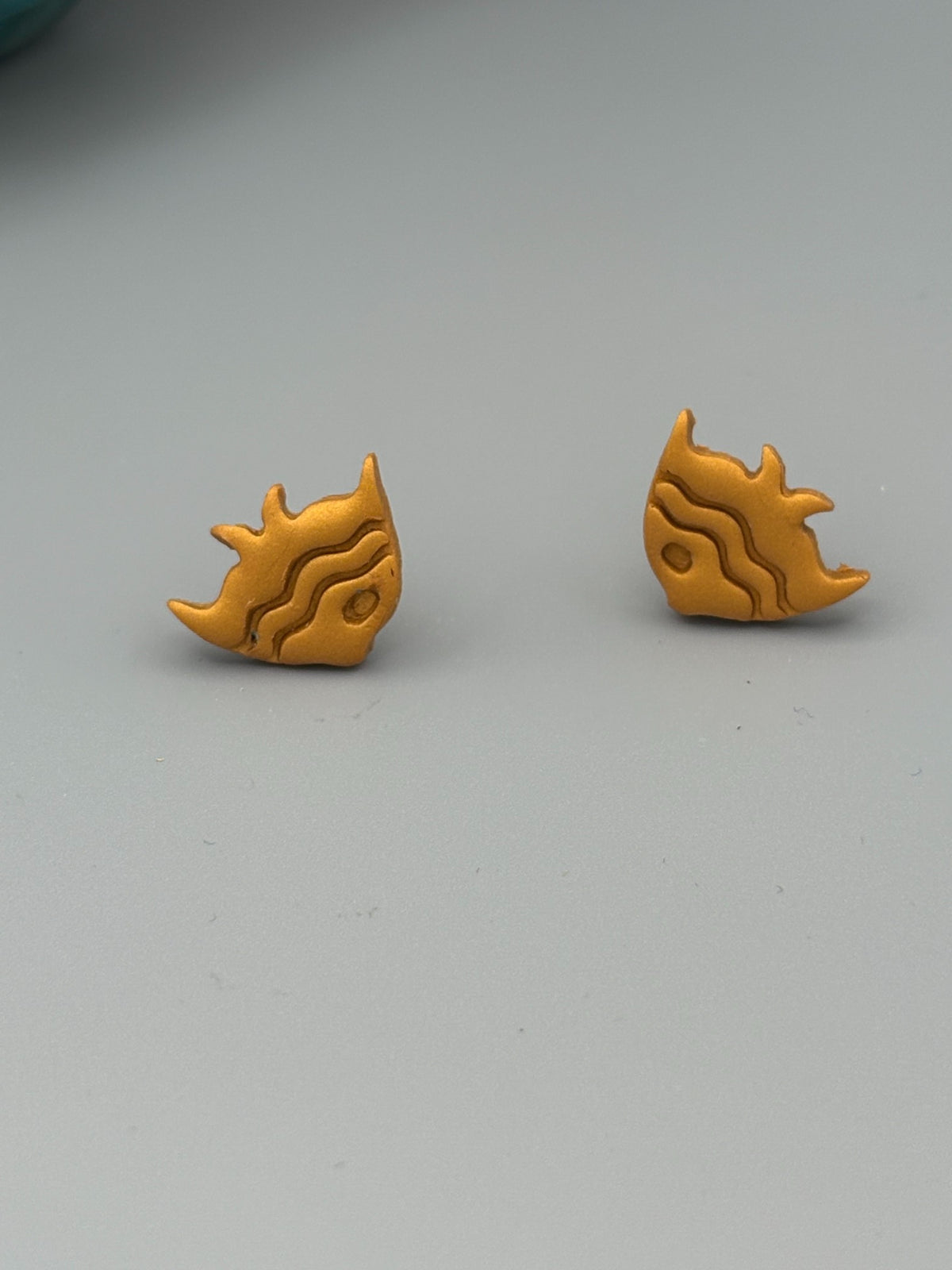 Gold Fish Stud Earrings - handcrafted polymer clay earrings by Lakeside Clay