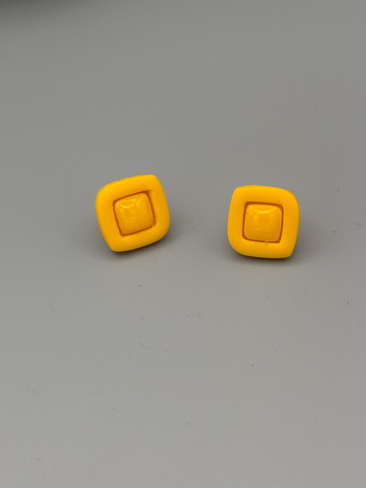 Yellow Diamond Stud Earrings - handcrafted polymer clay earrings by Lakeside Clay