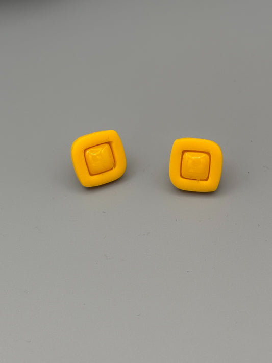 Yellow Diamond Stud Earrings - handcrafted polymer clay earrings by Lakeside Clay